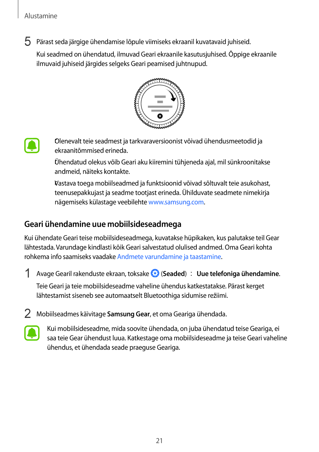 Samsung SM-R770NZSASEB, SM-R760NDAASEB manual Geari ühendamine uue mobiilsideseadmega 