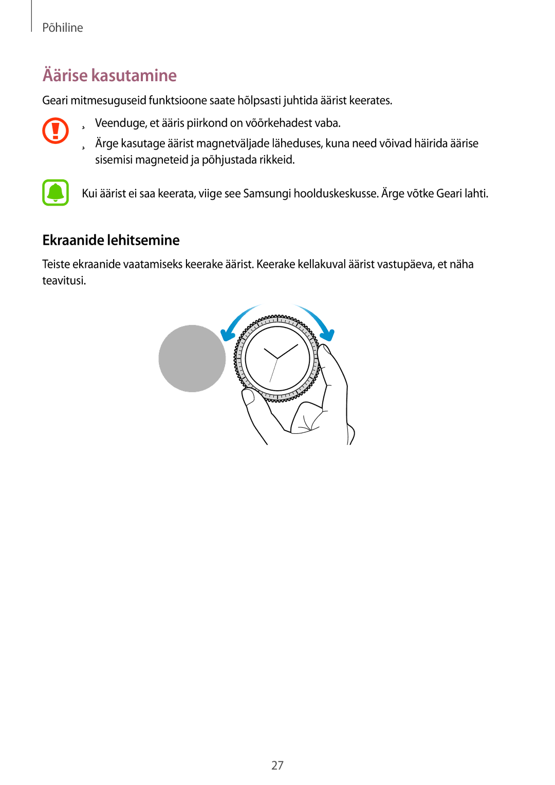 Samsung SM-R770NZSASEB, SM-R760NDAASEB manual Äärise kasutamine, Ekraanide lehitsemine 