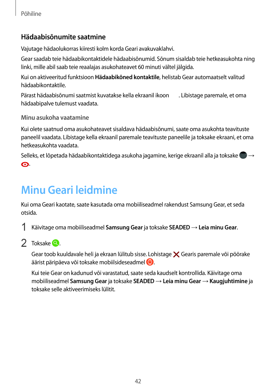 Samsung SM-R760NDAASEB, SM-R770NZSASEB manual Minu Geari leidmine, Hädaabisõnumite saatmine 