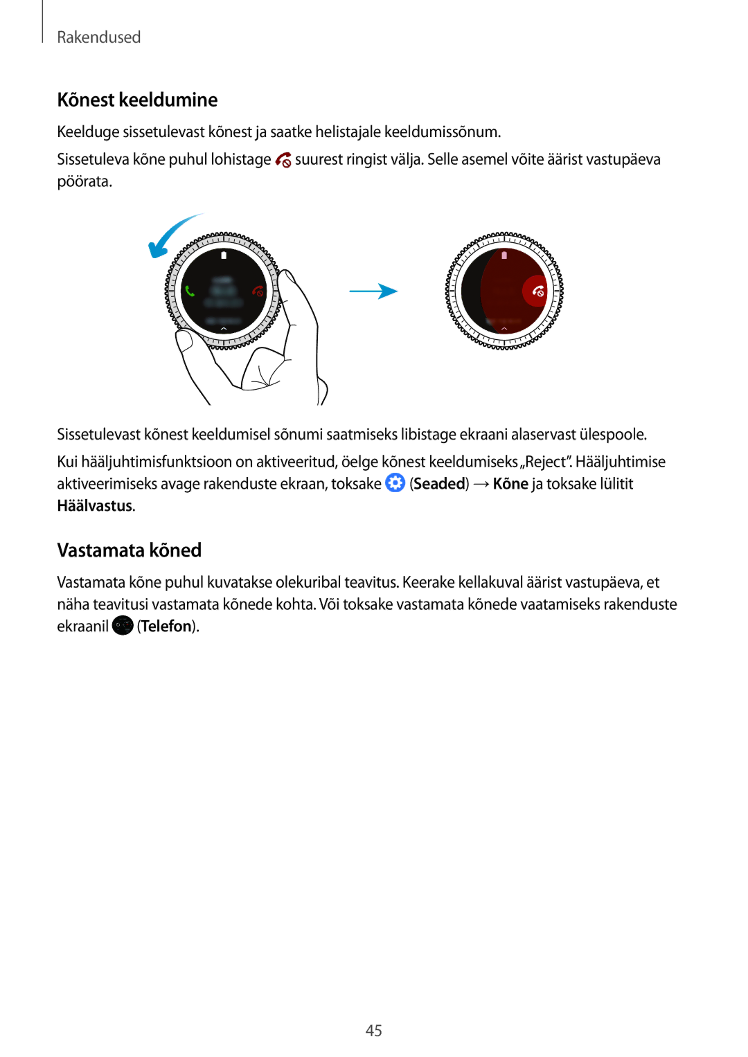 Samsung SM-R770NZSASEB, SM-R760NDAASEB manual Kõnest keeldumine, Vastamata kõned 