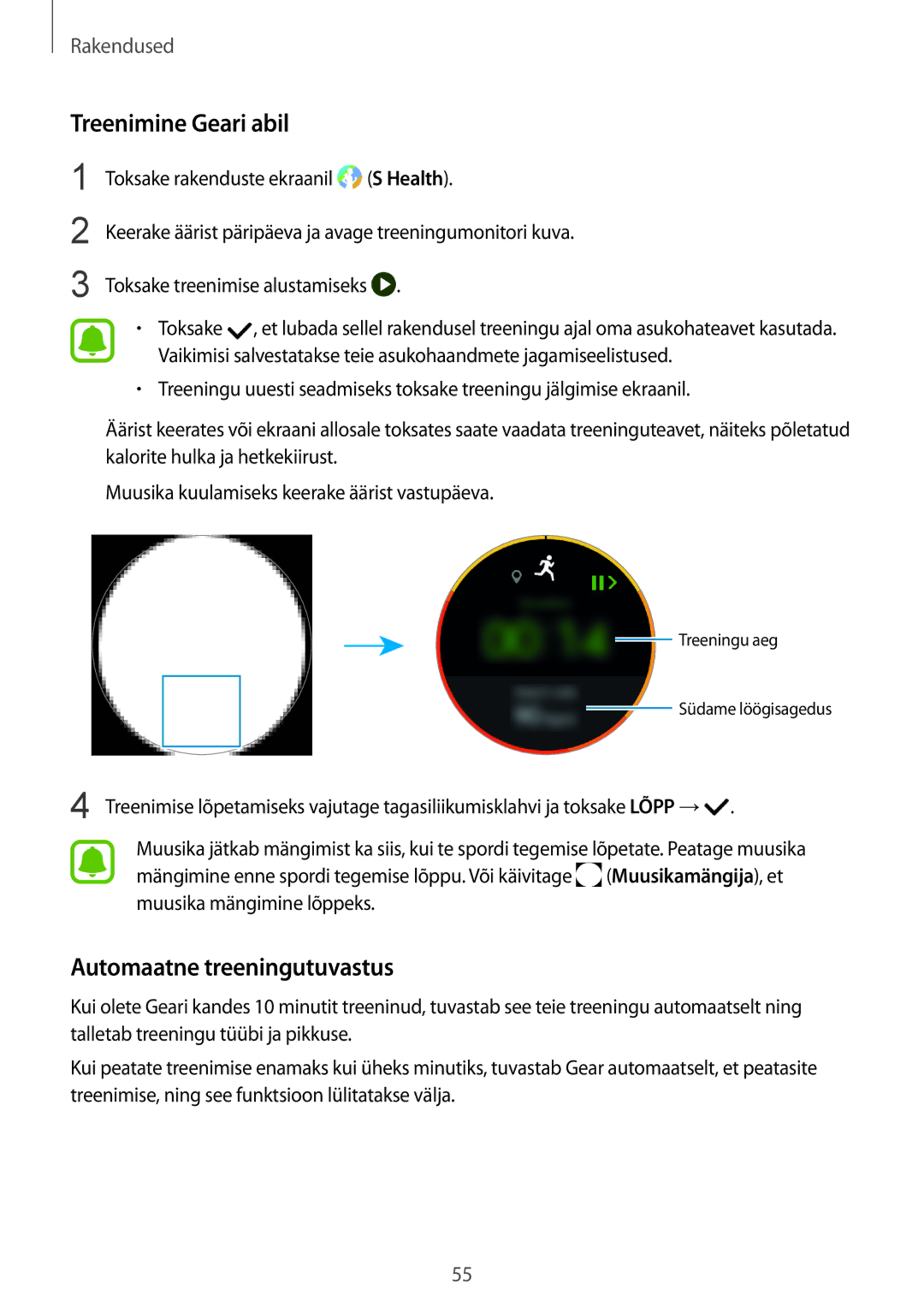 Samsung SM-R770NZSASEB, SM-R760NDAASEB manual Treenimine Geari abil, Automaatne treeningutuvastus 