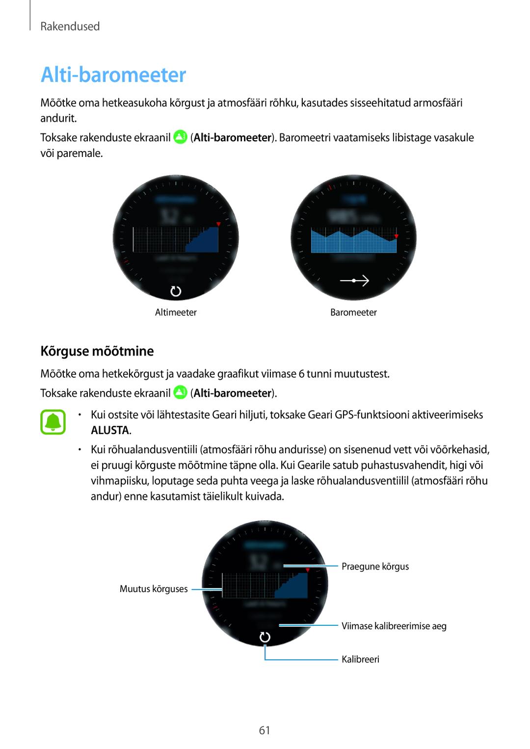 Samsung SM-R770NZSASEB, SM-R760NDAASEB manual Alti-baromeeter, Kõrguse mõõtmine 