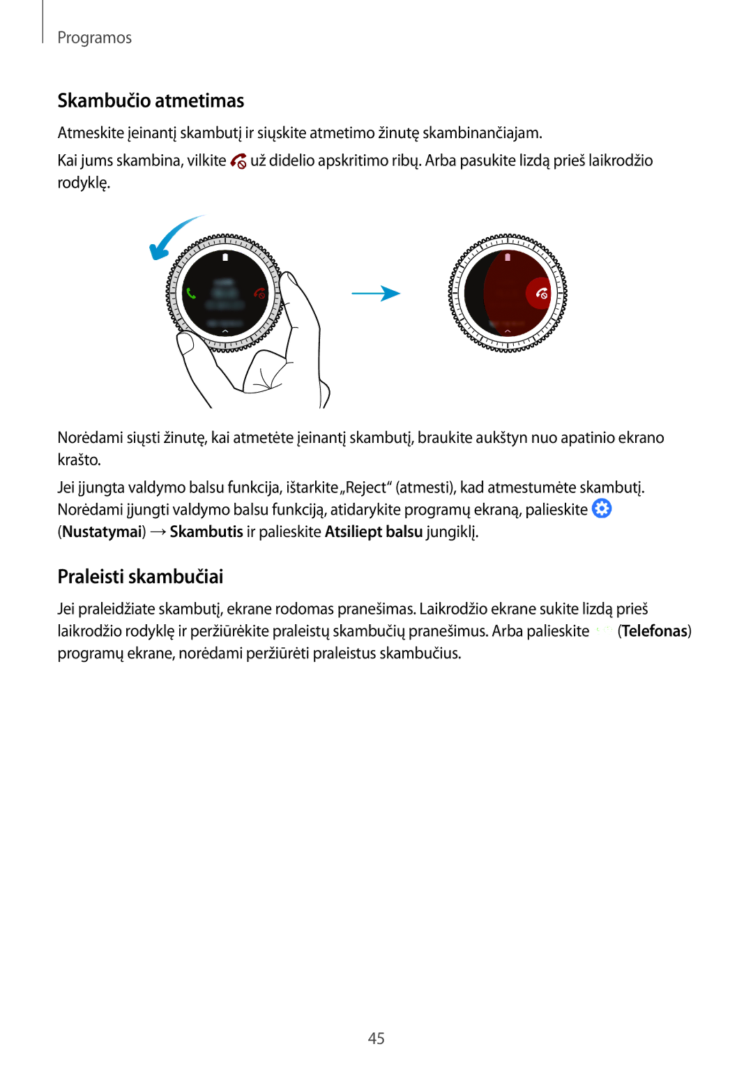 Samsung SM-R770NZSASEB, SM-R760NDAASEB manual Skambučio atmetimas, Praleisti skambučiai 