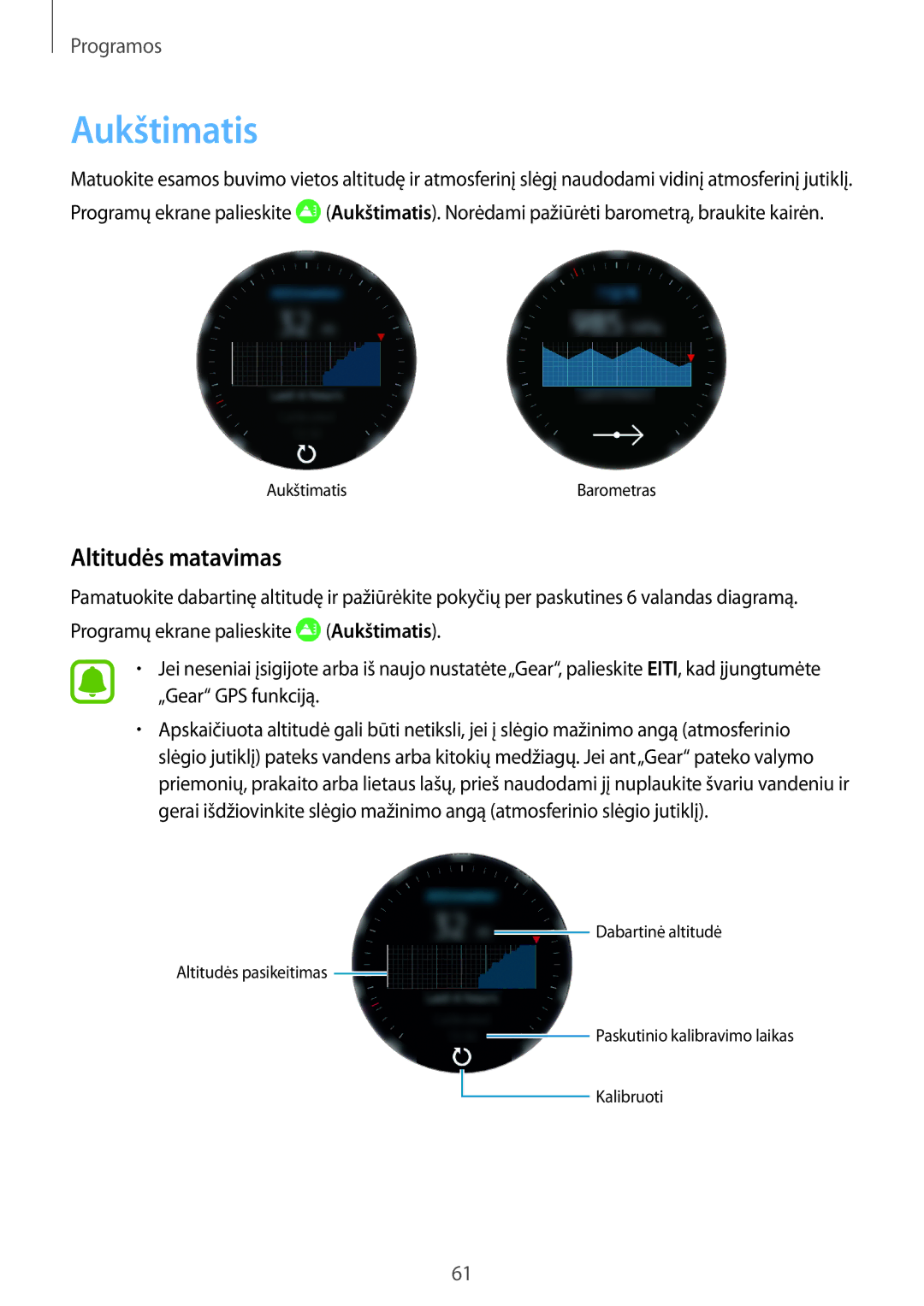 Samsung SM-R770NZSASEB, SM-R760NDAASEB manual Aukštimatis, Altitudės matavimas 