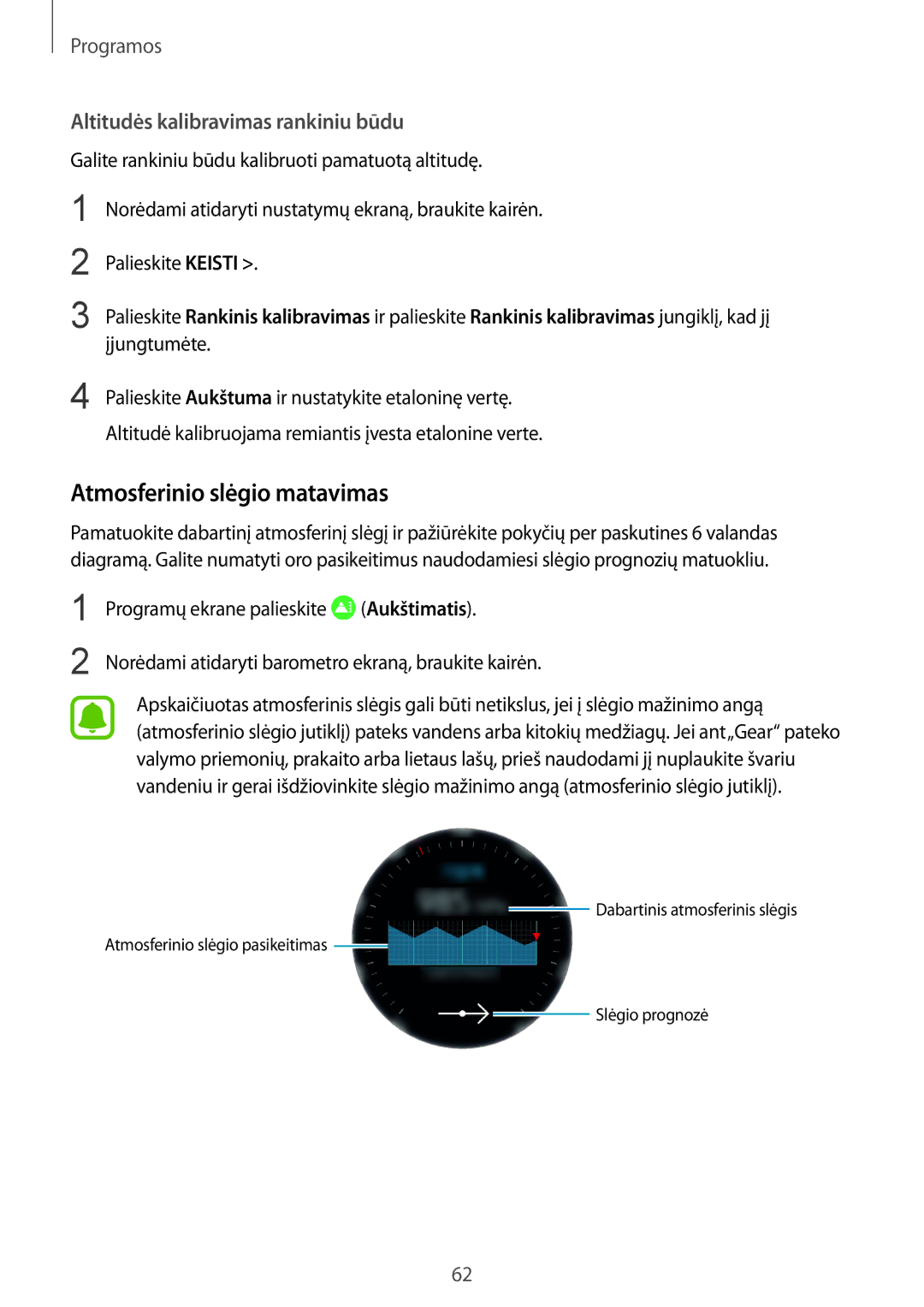 Samsung SM-R760NDAASEB Atmosferinio slėgio matavimas, Įjungtumėte, Palieskite Aukštuma ir nustatykite etaloninę vertę 