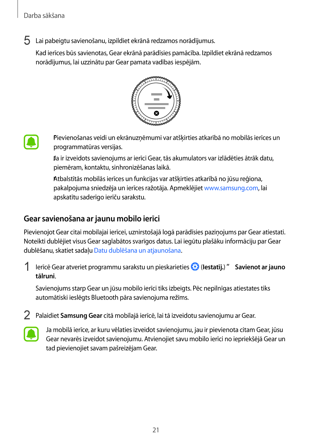 Samsung SM-R770NZSASEB, SM-R760NDAASEB manual Gear savienošana ar jaunu mobilo ierīci 