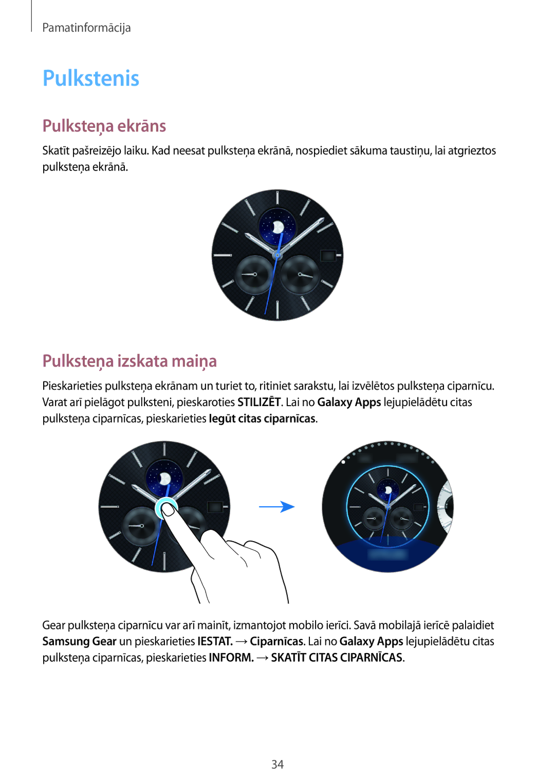 Samsung SM-R760NDAASEB, SM-R770NZSASEB manual Pulkstenis, Pulksteņa ekrāns, Pulksteņa izskata maiņa 