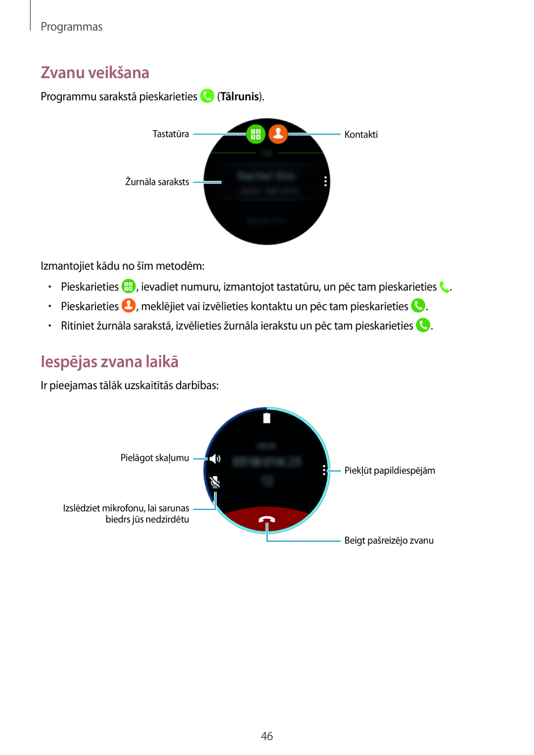 Samsung SM-R760NDAASEB, SM-R770NZSASEB manual Zvanu veikšana, Iespējas zvana laikā 