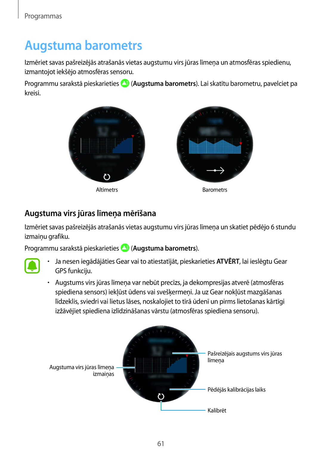 Samsung SM-R770NZSASEB, SM-R760NDAASEB manual Augstuma barometrs, Augstuma virs jūras līmeņa mērīšana 