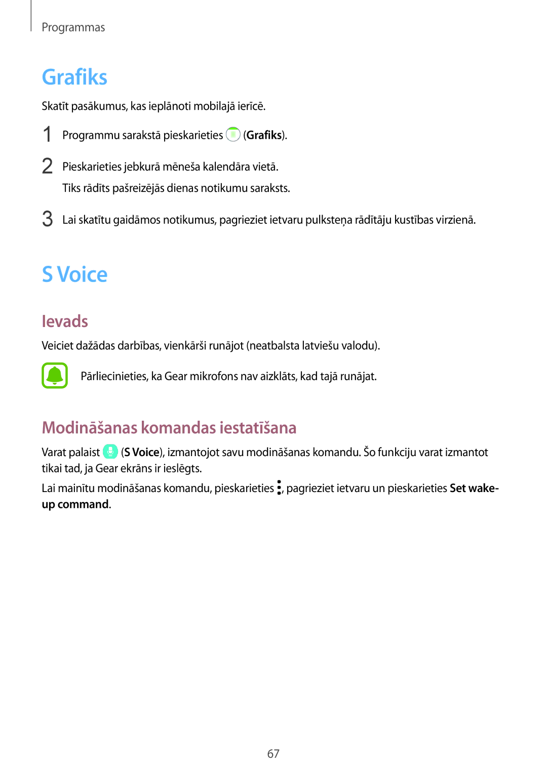 Samsung SM-R770NZSASEB, SM-R760NDAASEB manual Grafiks, Voice, Modināšanas komandas iestatīšana 