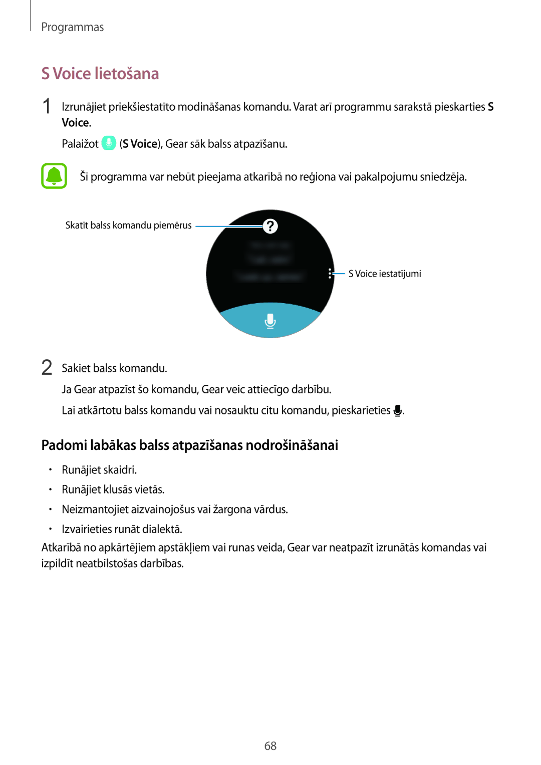 Samsung SM-R760NDAASEB, SM-R770NZSASEB manual Voice lietošana, Padomi labākas balss atpazīšanas nodrošināšanai 