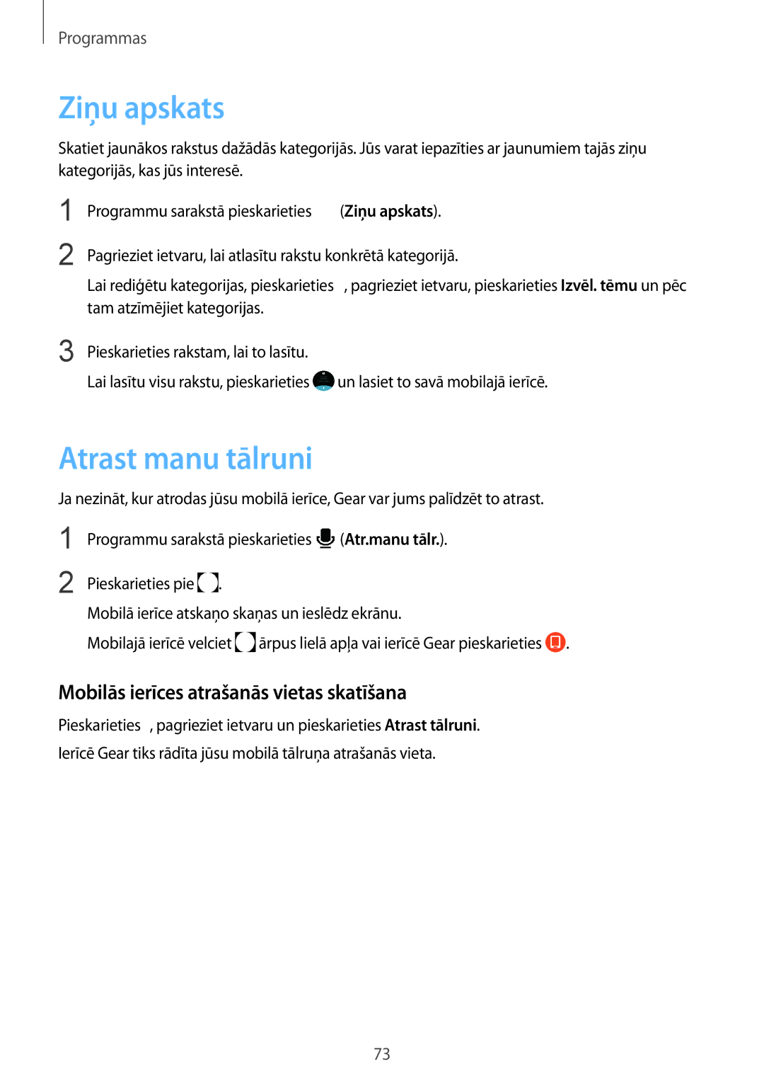 Samsung SM-R770NZSASEB, SM-R760NDAASEB manual Ziņu apskats, Atrast manu tālruni, Mobilās ierīces atrašanās vietas skatīšana 