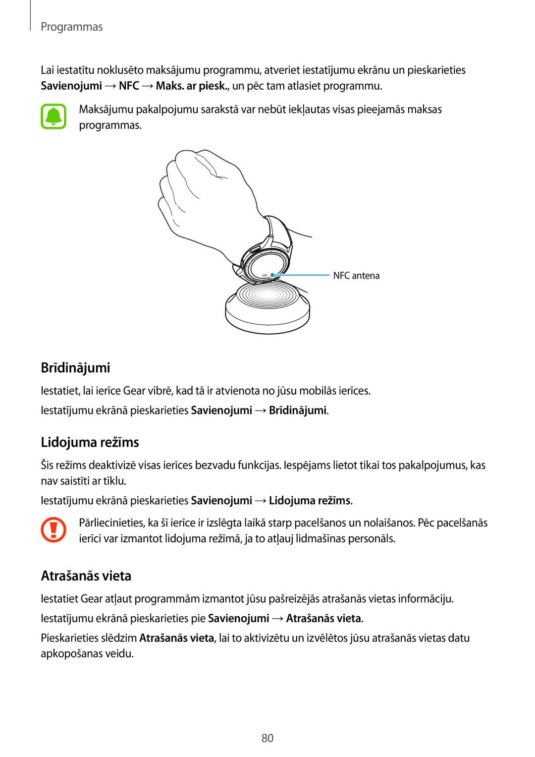 Samsung SM-R760NDAASEB, SM-R770NZSASEB manual Brīdinājumi, Atrašanās vieta 