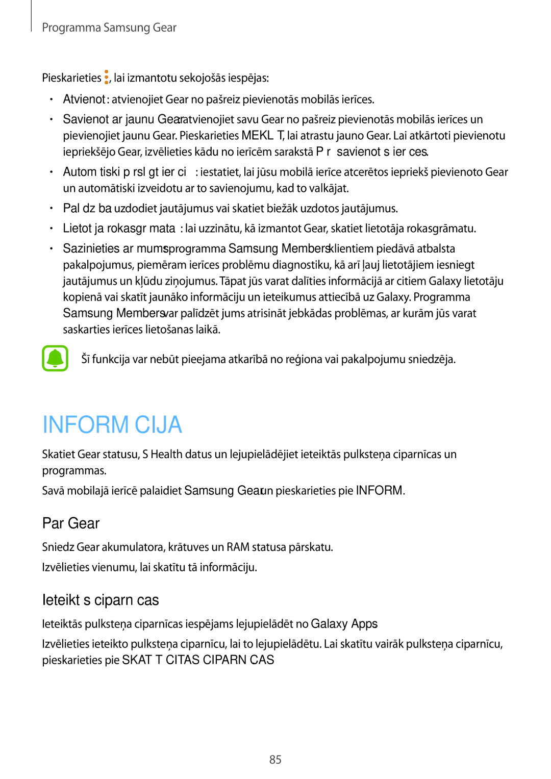 Samsung SM-R770NZSASEB, SM-R760NDAASEB manual Par Gear, Ieteiktās ciparnīcas 