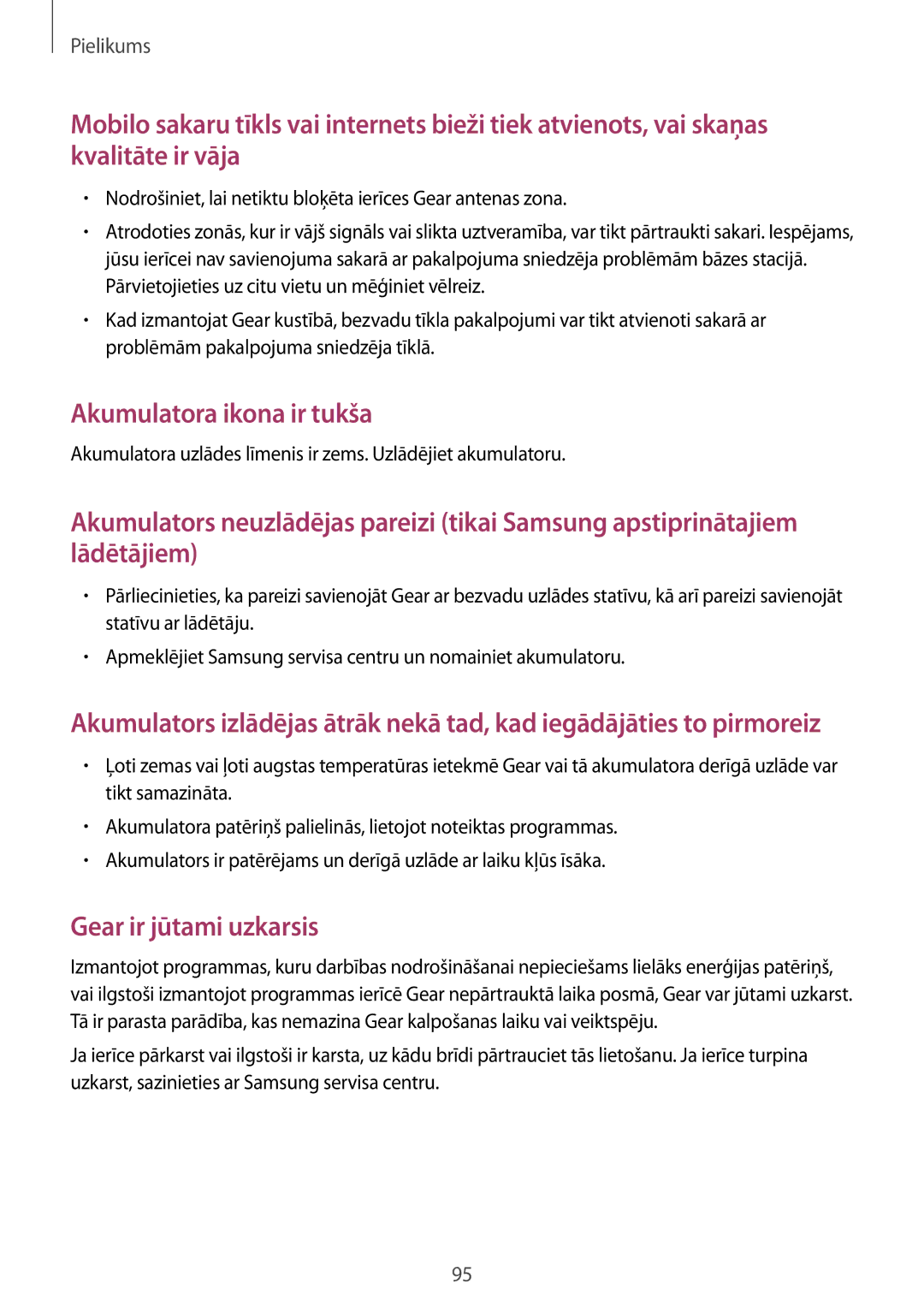 Samsung SM-R770NZSASEB, SM-R760NDAASEB manual Akumulatora ikona ir tukša 