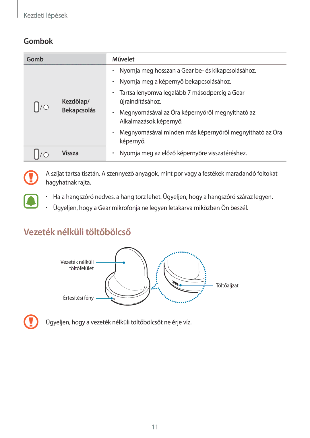 Samsung SM-R770NZSAXEH, SM-R760NDAAXEH manual Vezeték nélküli töltőbölcső, Gombok 