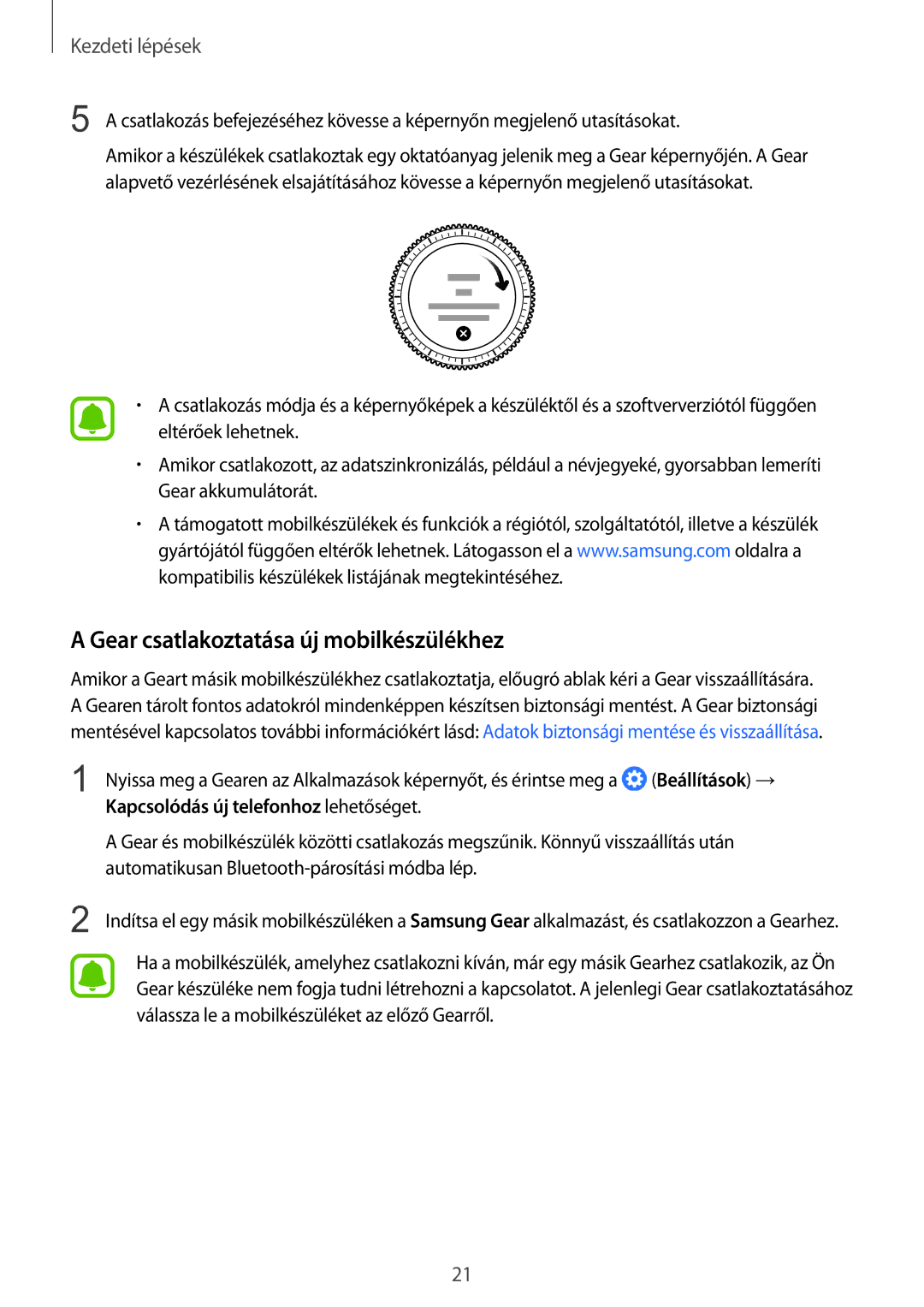 Samsung SM-R770NZSAXEH, SM-R760NDAAXEH manual Gear csatlakoztatása új mobilkészülékhez 