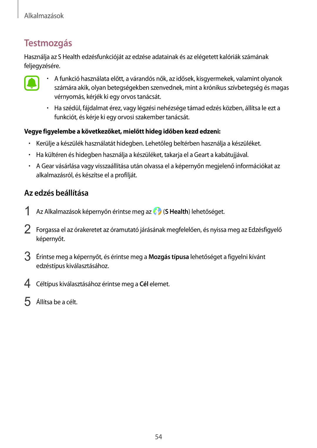 Samsung SM-R760NDAAXEH, SM-R770NZSAXEH manual Testmozgás, Az edzés beállítása 