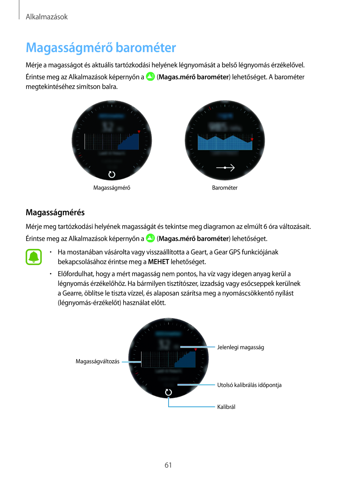 Samsung SM-R770NZSAXEH, SM-R760NDAAXEH manual Magasságmérő barométer, Magasságmérés 