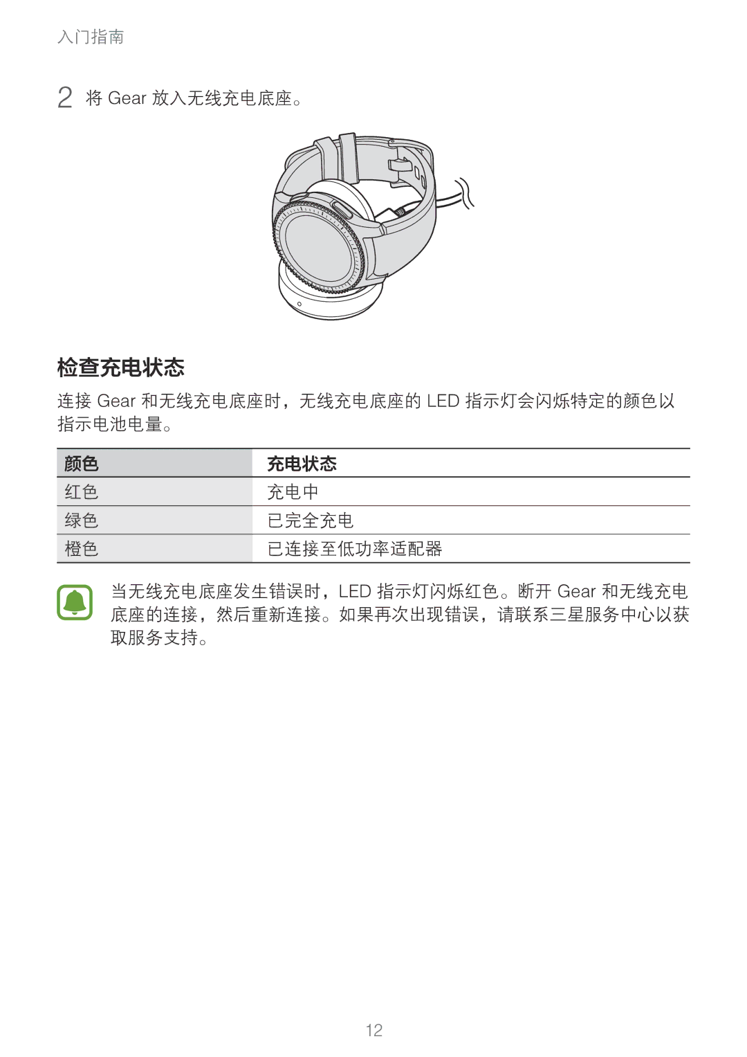 Samsung SM-R760NDAAXXV manual 检查充电状态, Gear 放入无线充电底座。 