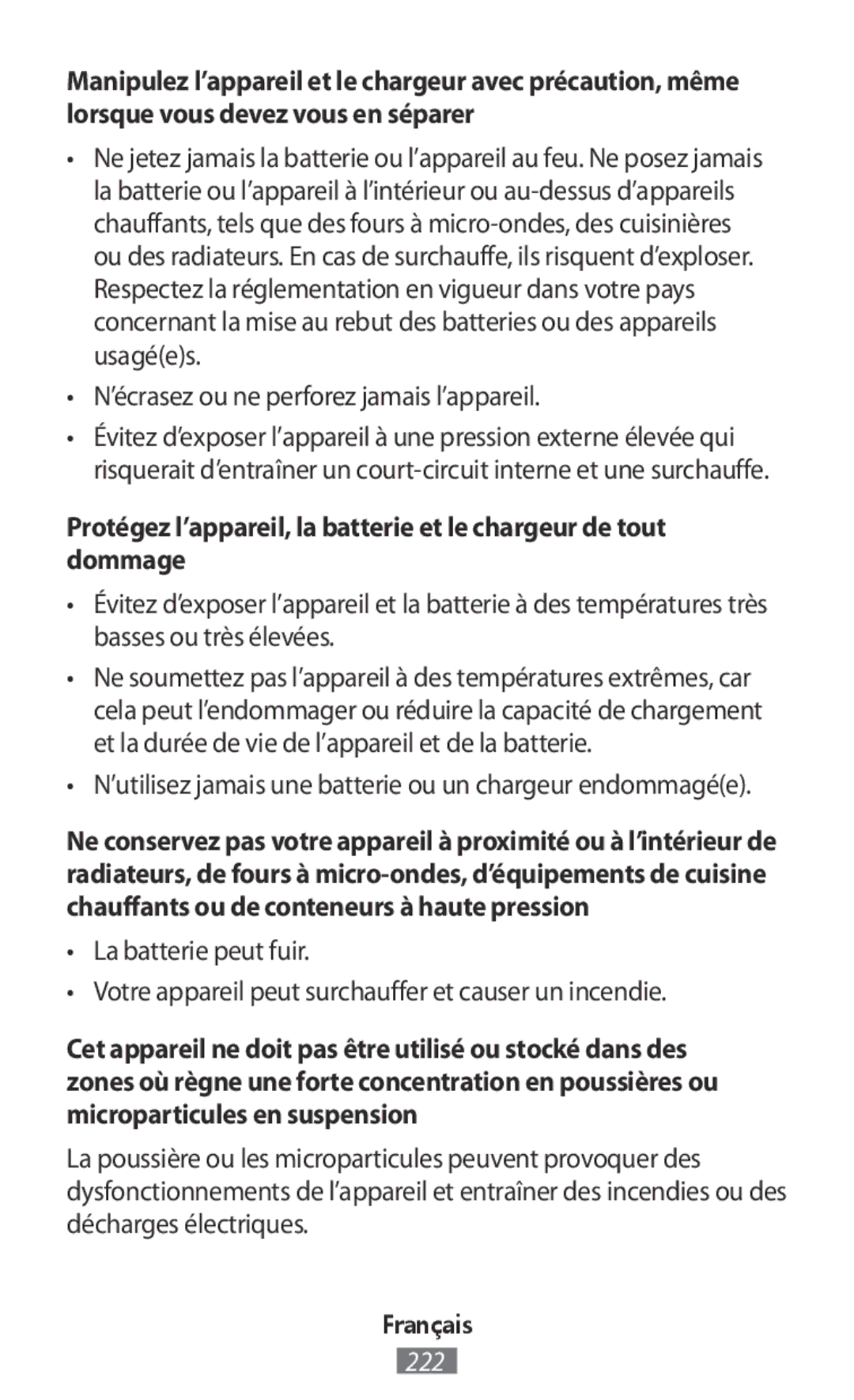 Samsung SM-R770NZSAXXV, SM-R770NZSADBT, SM-R760NDAADBT manual ’utilisez jamais une batterie ou un chargeur endommagée 