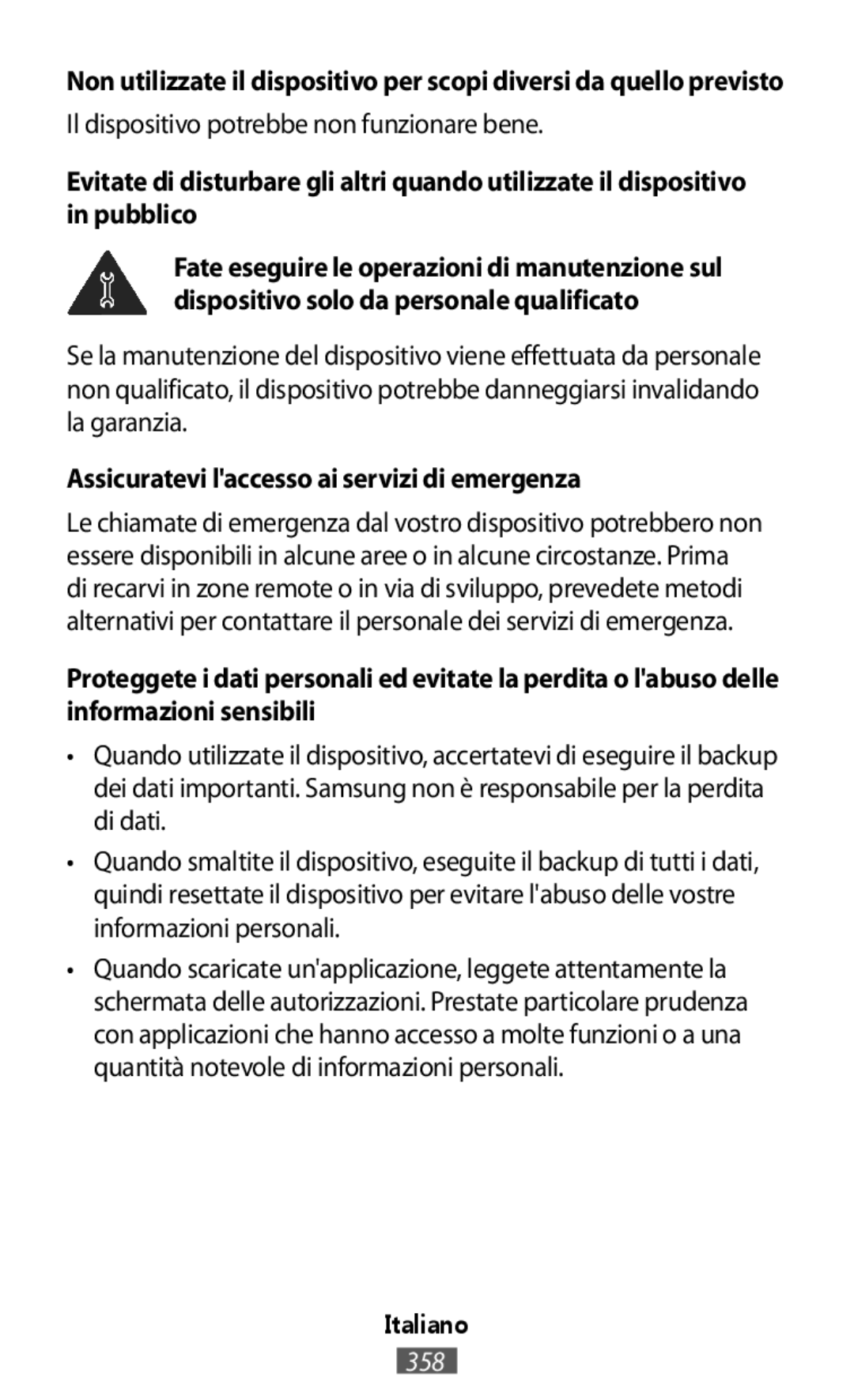 Samsung SM-R770NZSASER manual Il dispositivo potrebbe non funzionare bene, Assicuratevi laccesso ai servizi di emergenza 