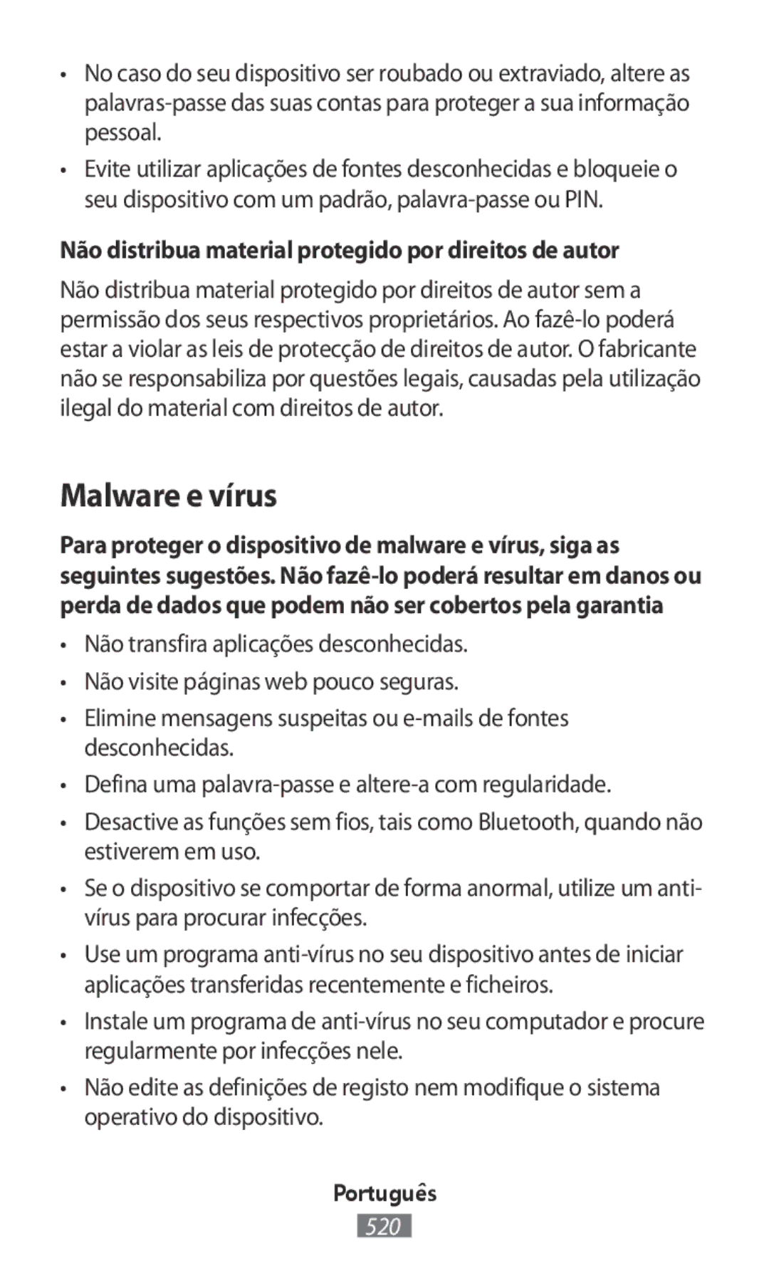 Samsung SM-R760NDAAKSA, SM-R770NZSADBT manual Malware e vírus, Não distribua material protegido por direitos de autor 