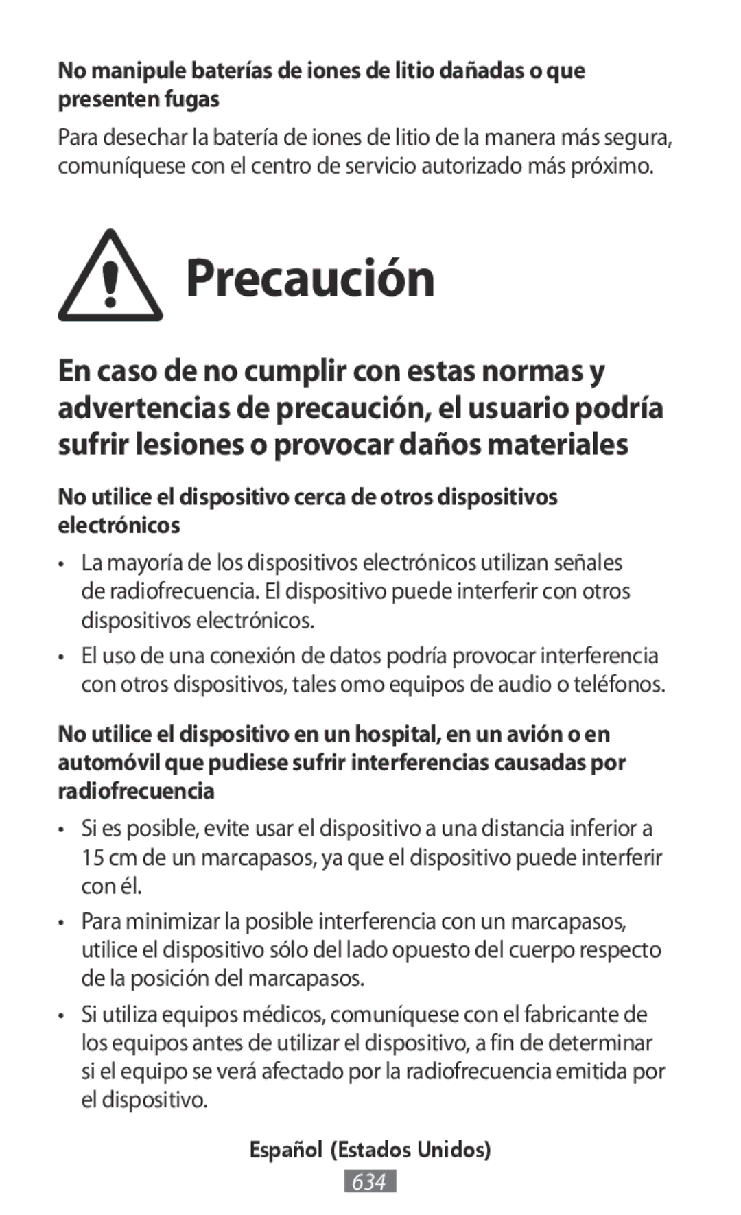 Samsung SM-R760NDAAKDI, SM-R770NZSADBT, SM-R760NDAADBT, SM-R770NZSAXEF, SM-R760NDAAXEF, SM-R770NZSAXJP manual Precaución 