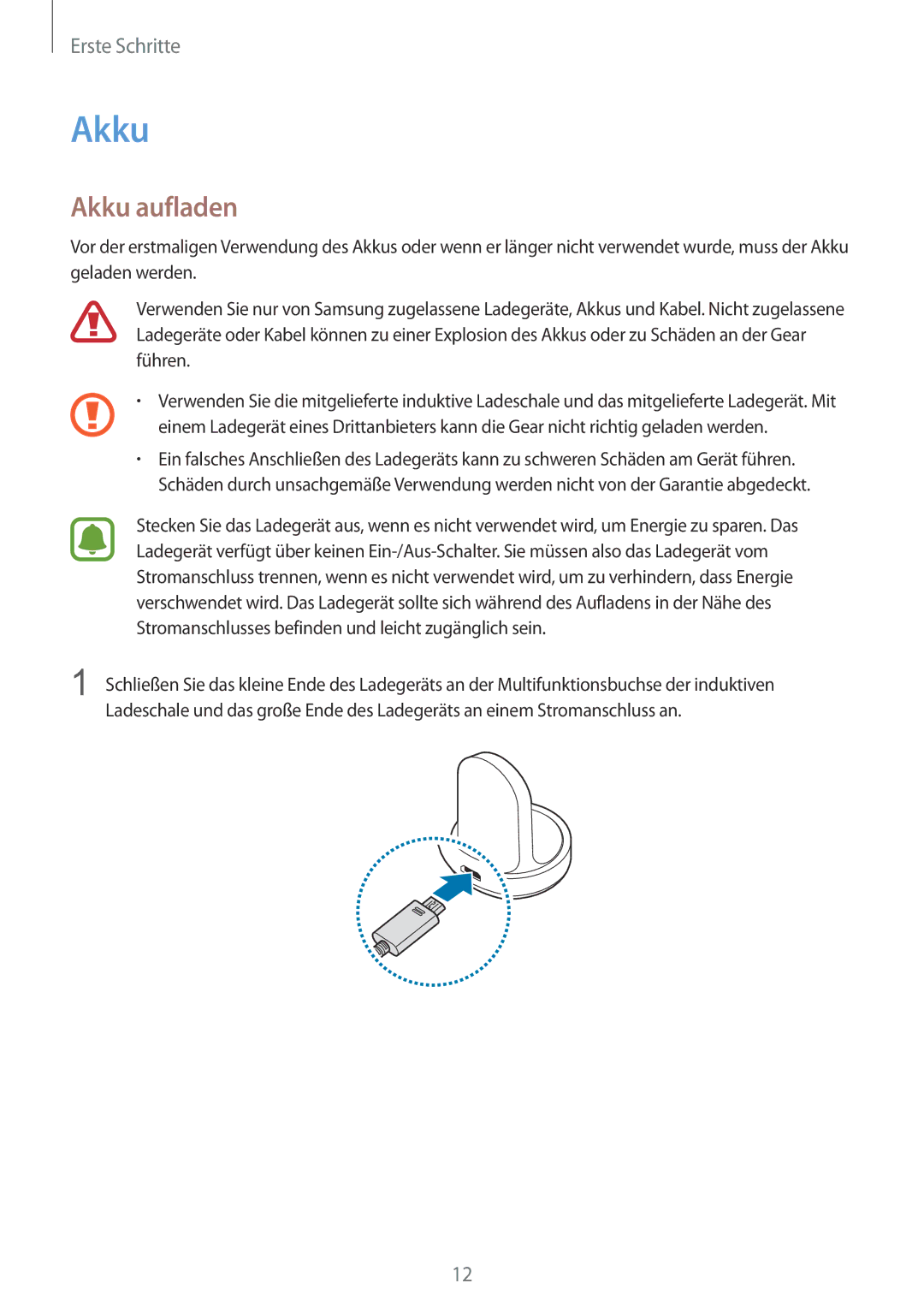 Samsung SM-R770NZSADBT, SM-R760NDAADBT manual Akku aufladen 