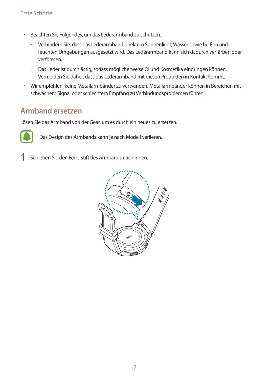 Samsung SM-R760NDAADBT, SM-R770NZSADBT manual Armband ersetzen 