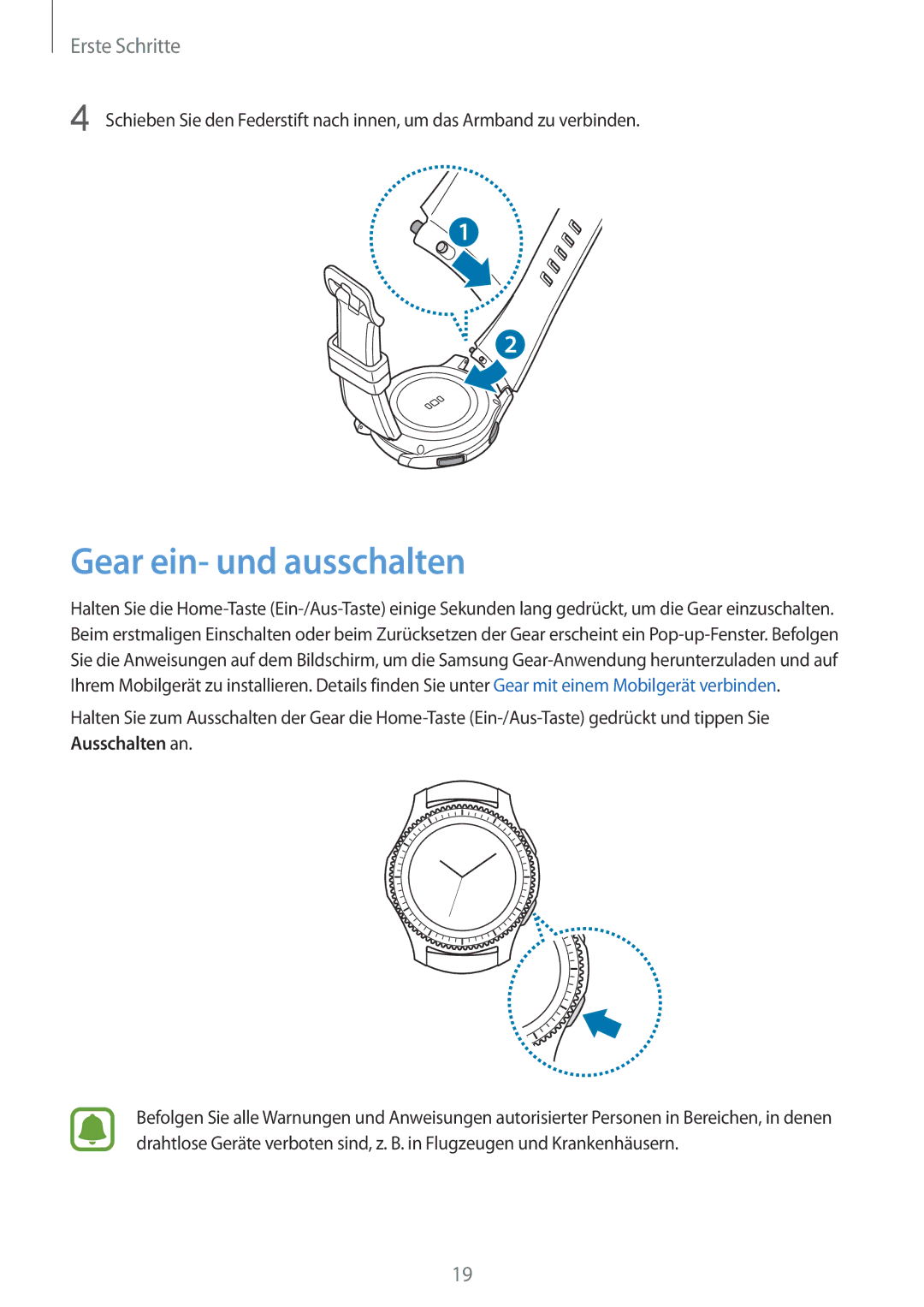 Samsung SM-R760NDAADBT, SM-R770NZSADBT manual Gear ein- und ausschalten 