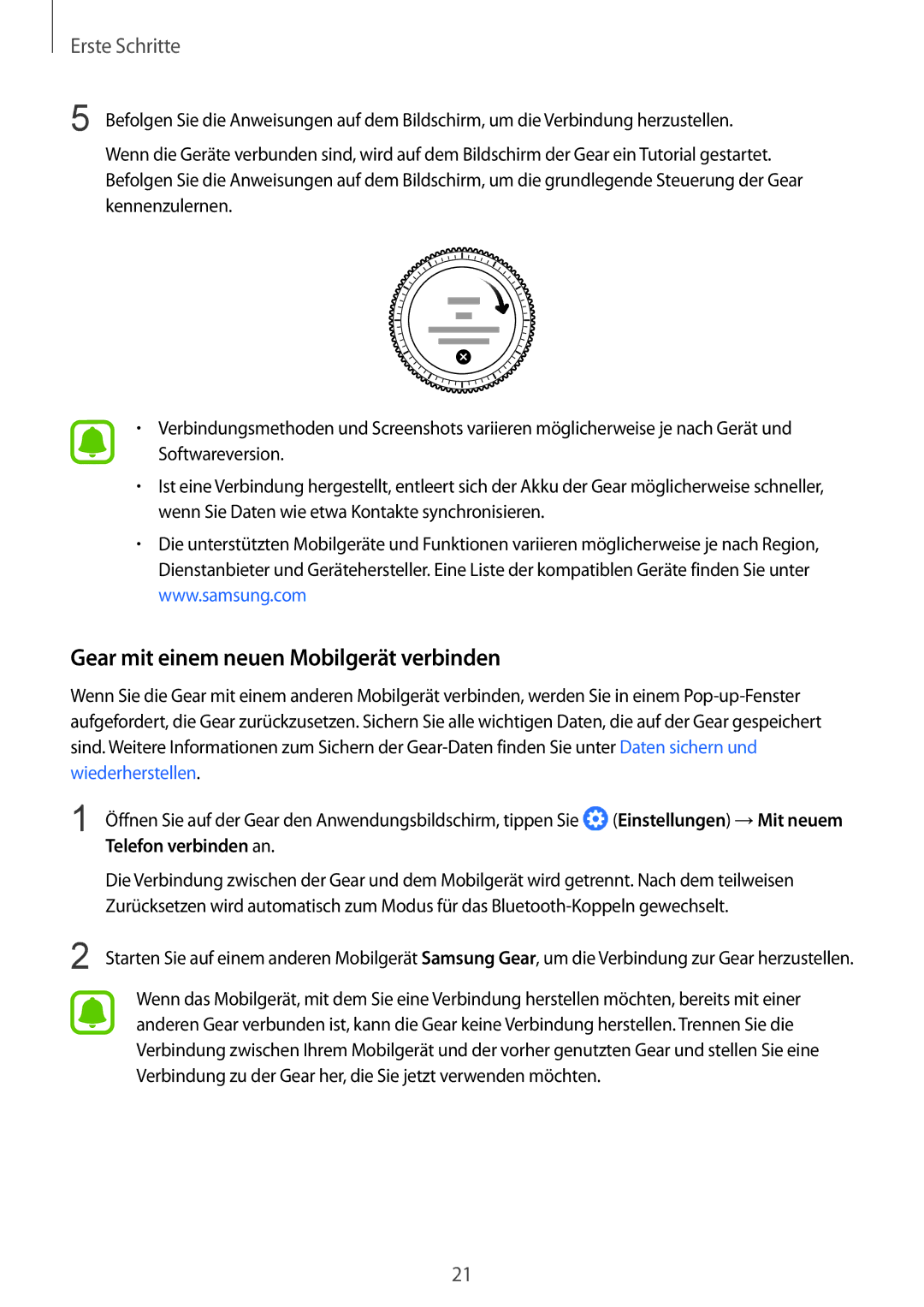 Samsung SM-R760NDAADBT, SM-R770NZSADBT manual Gear mit einem neuen Mobilgerät verbinden 