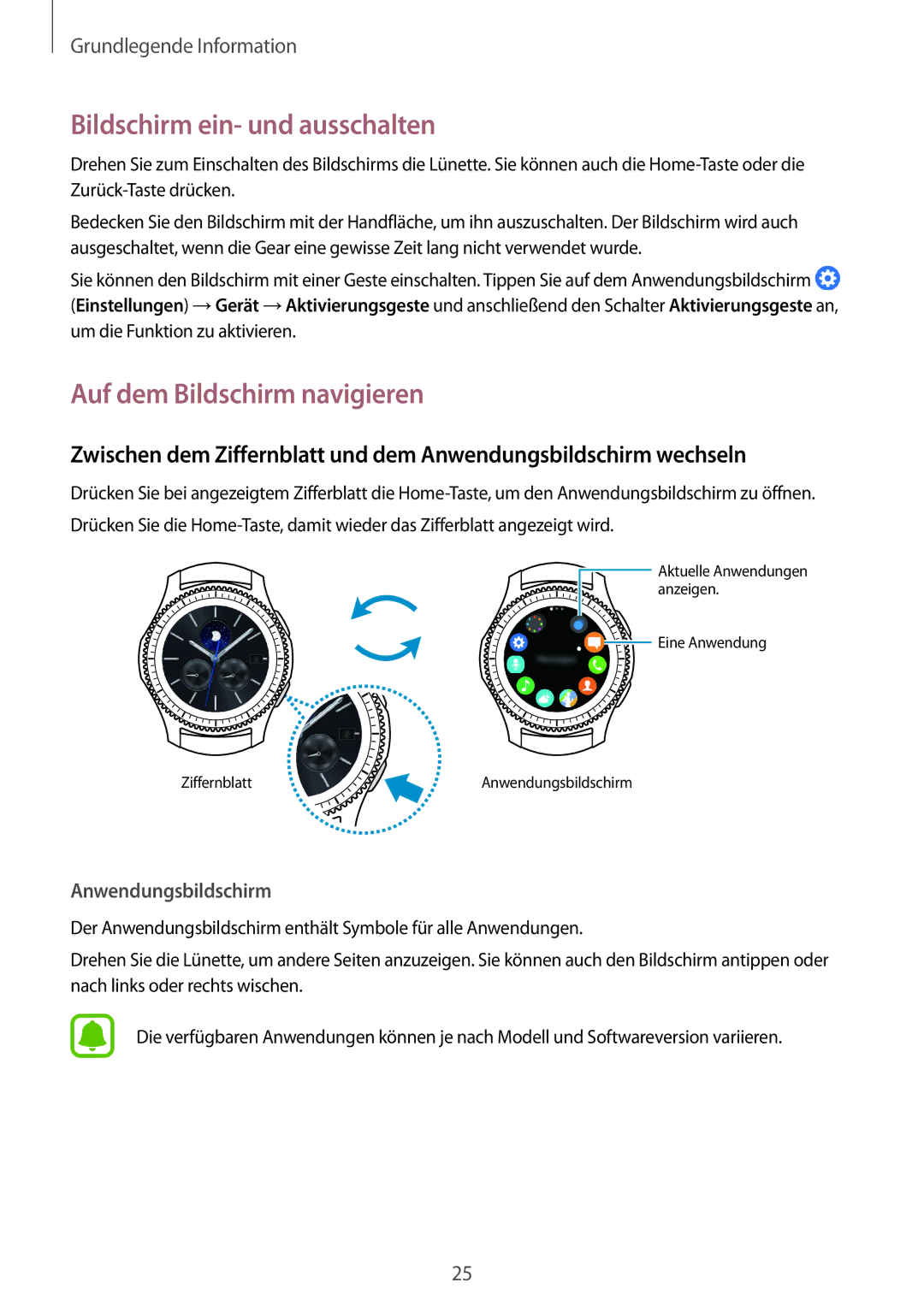 Samsung SM-R760NDAADBT, SM-R770NZSADBT manual Bildschirm ein- und ausschalten, Auf dem Bildschirm navigieren 