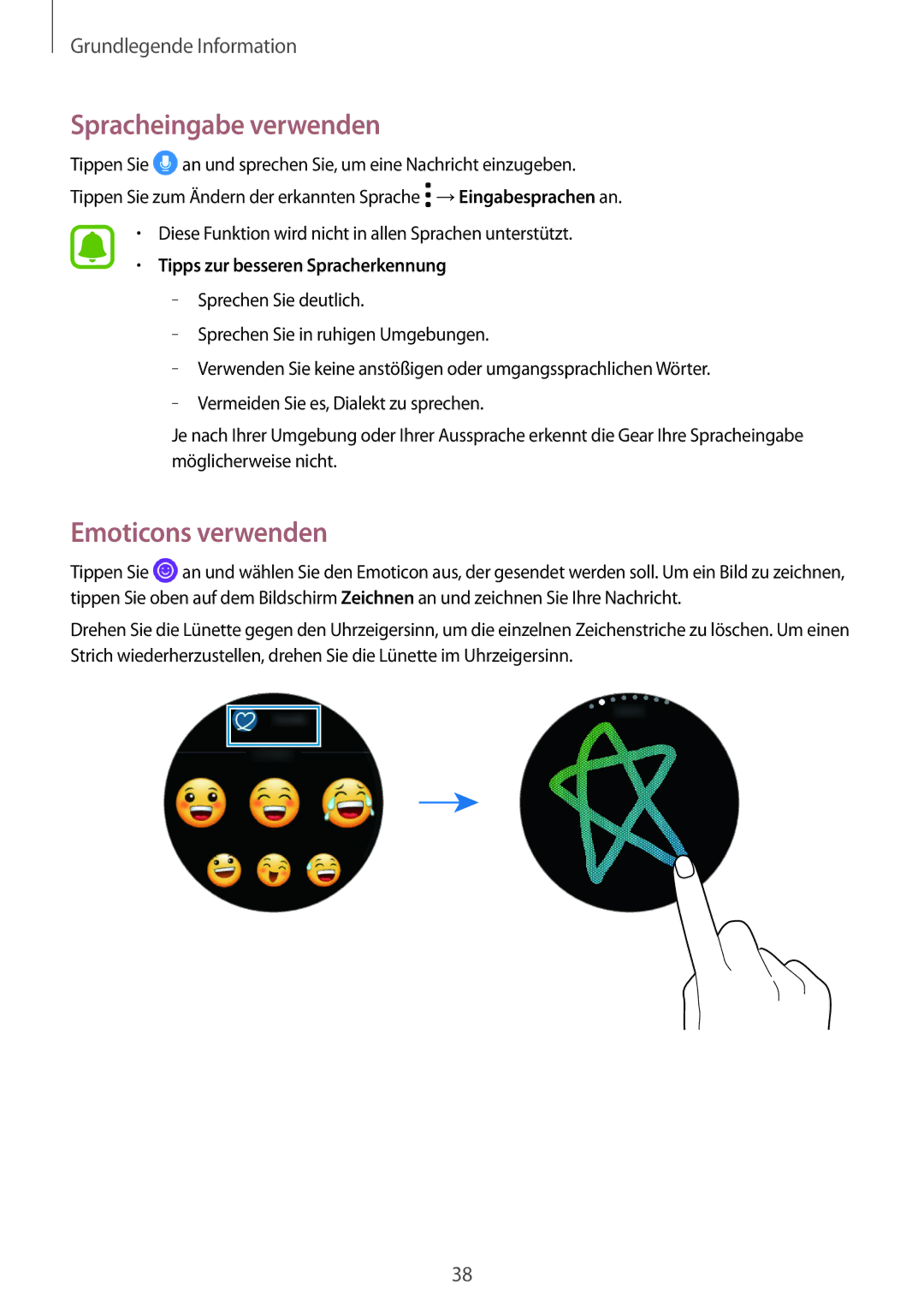 Samsung SM-R770NZSADBT, SM-R760NDAADBT Spracheingabe verwenden, Emoticons verwenden, Tipps zur besseren Spracherkennung 