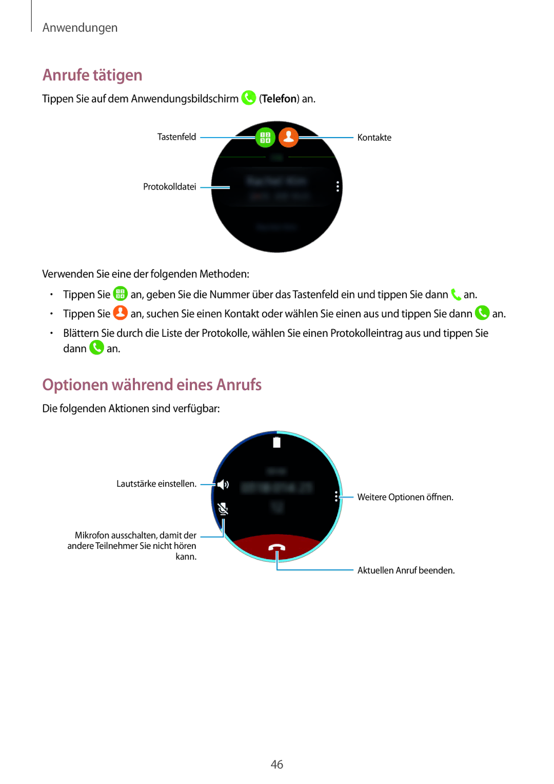 Samsung SM-R770NZSADBT, SM-R760NDAADBT manual Anrufe tätigen, Optionen während eines Anrufs 