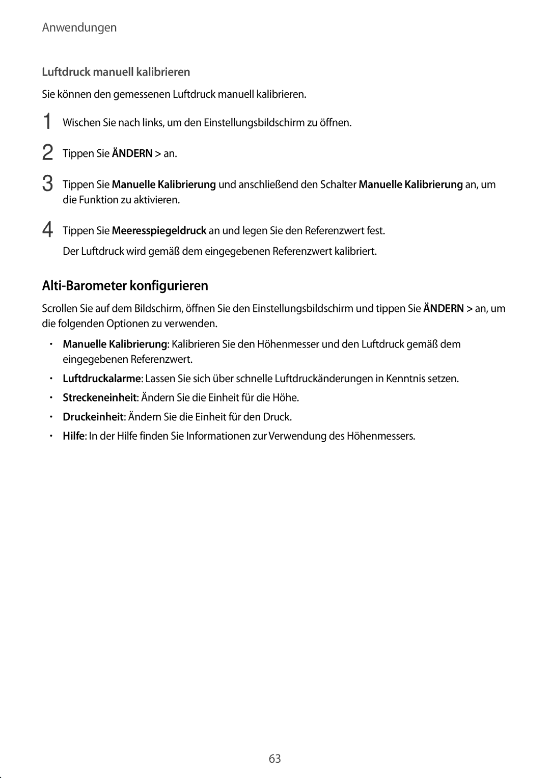 Samsung SM-R760NDAADBT, SM-R770NZSADBT manual Alti-Barometer konfigurieren, Luftdruck manuell kalibrieren 