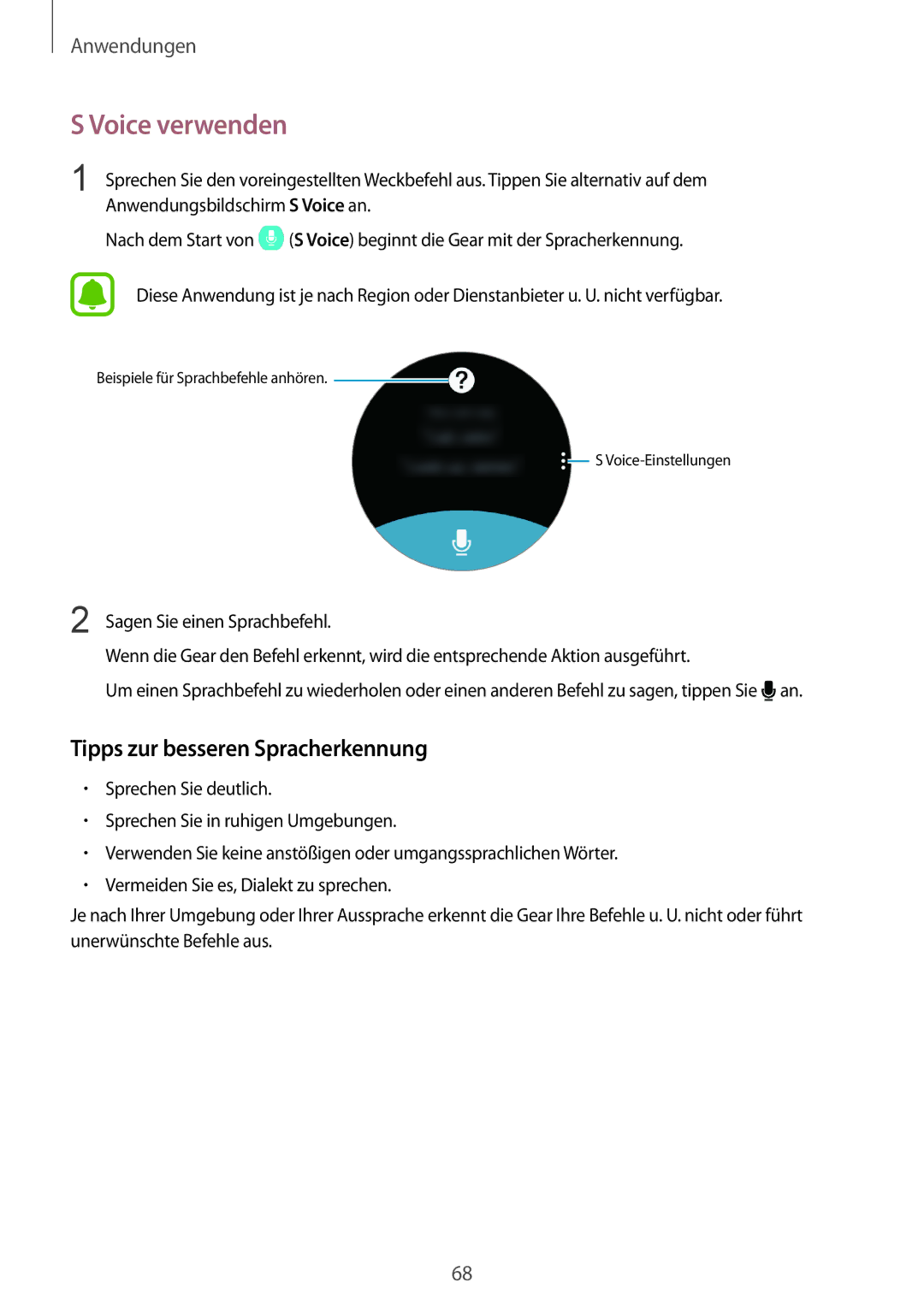 Samsung SM-R770NZSADBT, SM-R760NDAADBT manual Voice verwenden, Tipps zur besseren Spracherkennung 