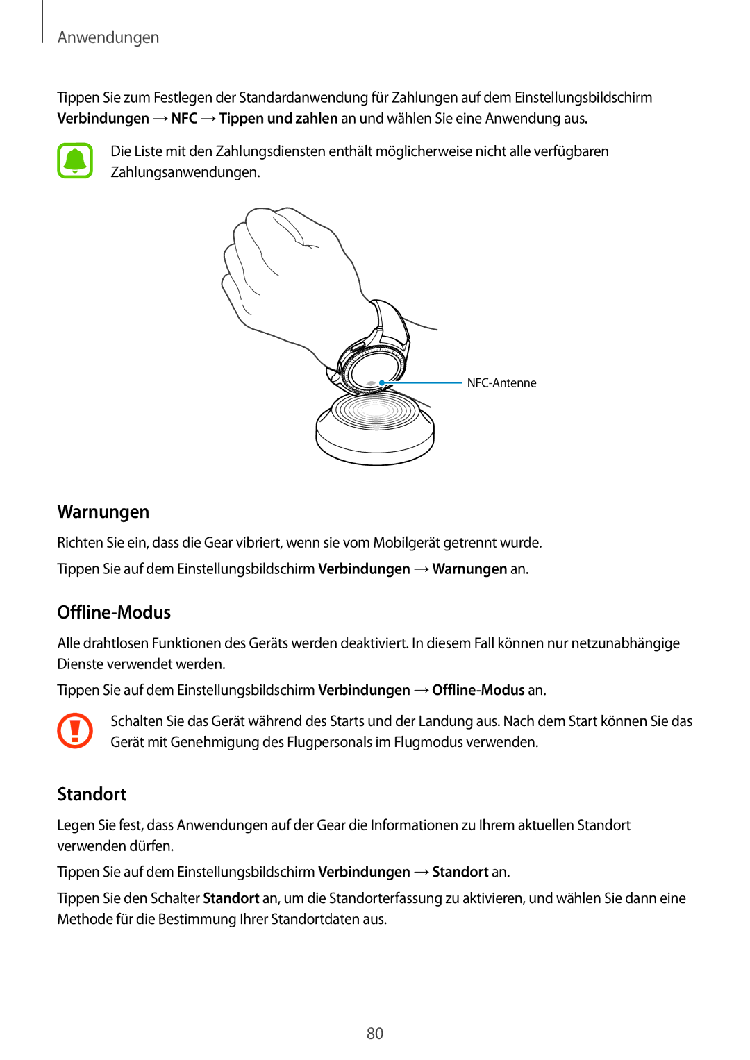 Samsung SM-R770NZSADBT, SM-R760NDAADBT manual Warnungen, Standort 