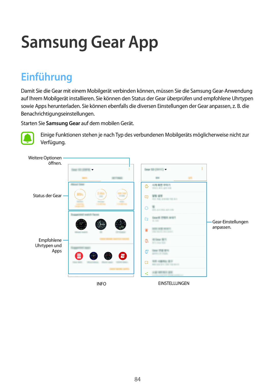 Samsung SM-R770NZSADBT, SM-R760NDAADBT manual Samsung Gear App, Einführung 