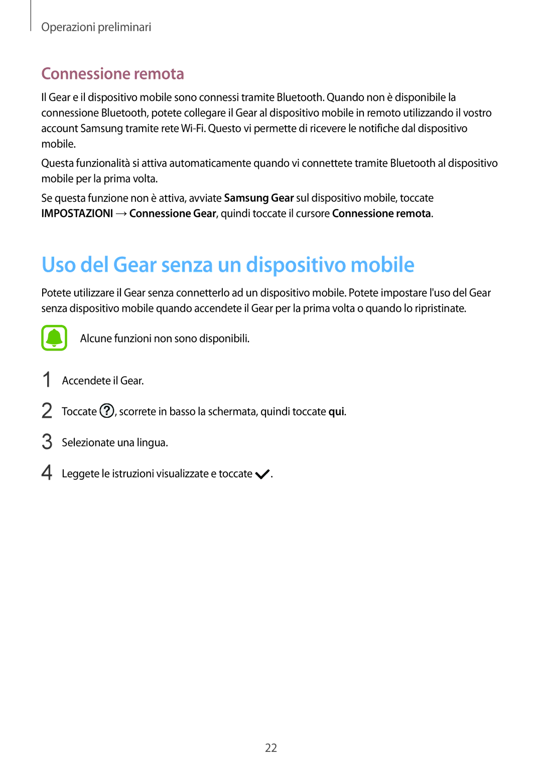 Samsung SM-R770NZSAITV, SM-R760NDAAITV manual Uso del Gear senza un dispositivo mobile, Connessione remota 