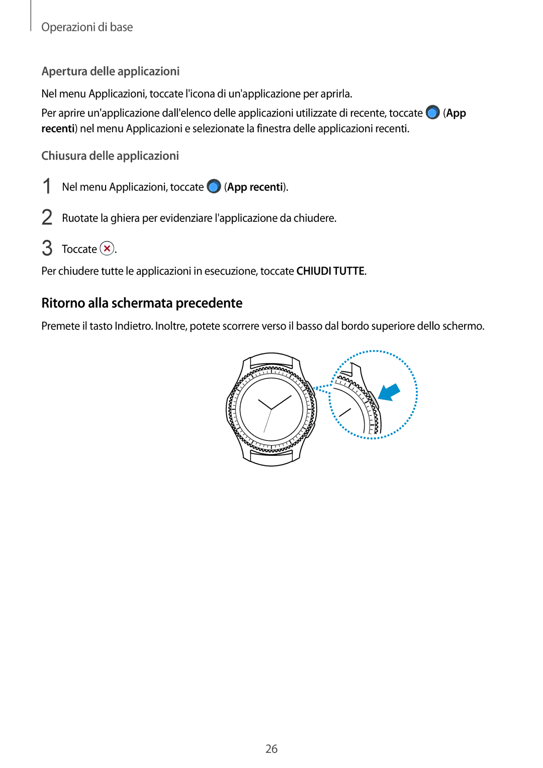 Samsung SM-R770NZSAITV, SM-R760NDAAITV manual Ritorno alla schermata precedente, Apertura delle applicazioni 