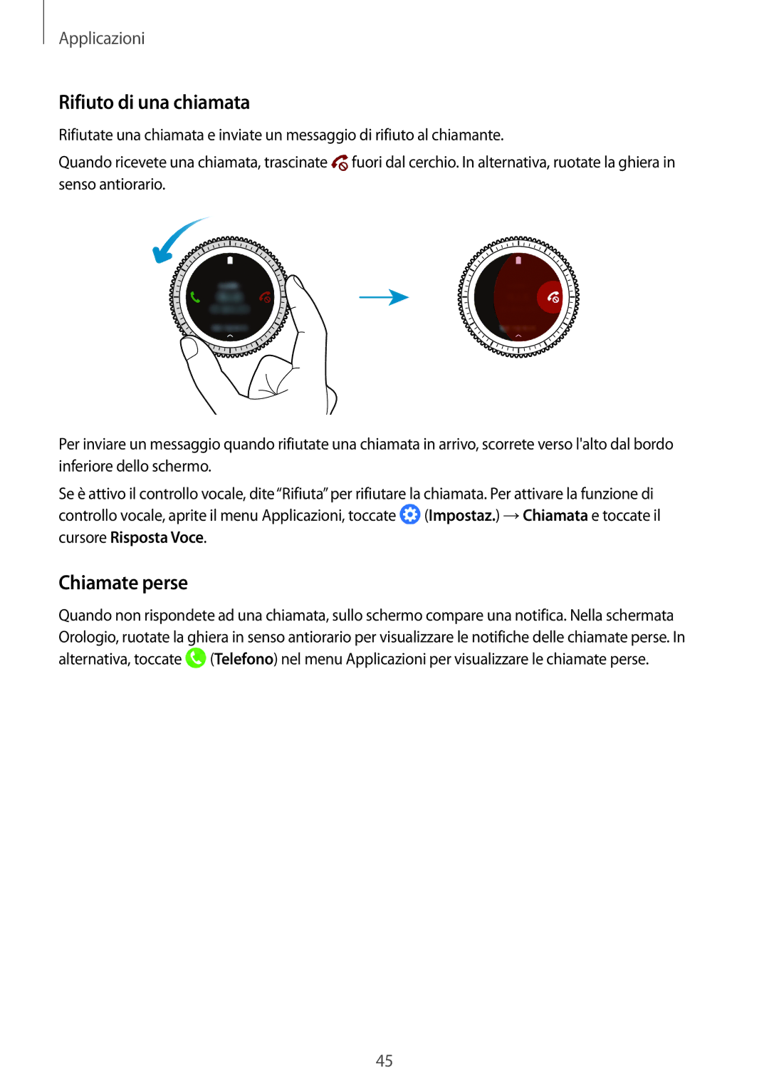 Samsung SM-R760NDAAITV, SM-R770NZSAITV manual Rifiuto di una chiamata, Chiamate perse 