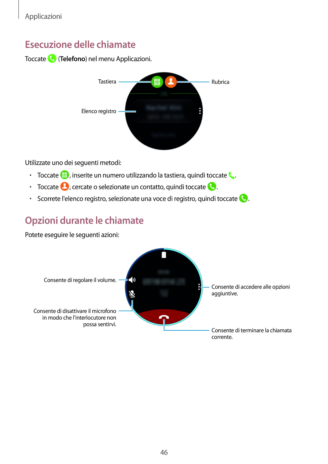 Samsung SM-R770NZSAITV, SM-R760NDAAITV manual Esecuzione delle chiamate, Opzioni durante le chiamate 