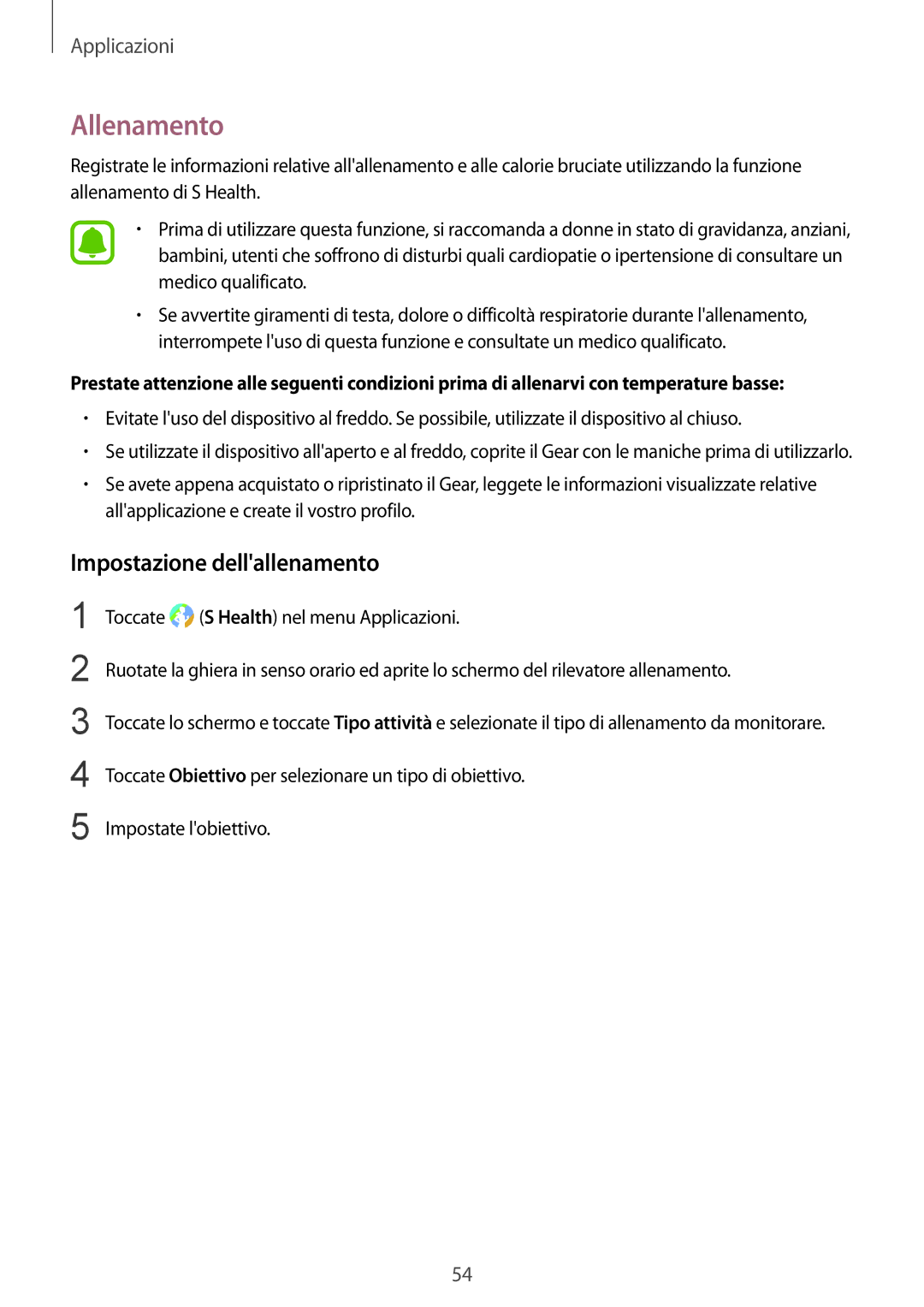 Samsung SM-R770NZSAITV, SM-R760NDAAITV manual Allenamento, Impostazione dellallenamento 