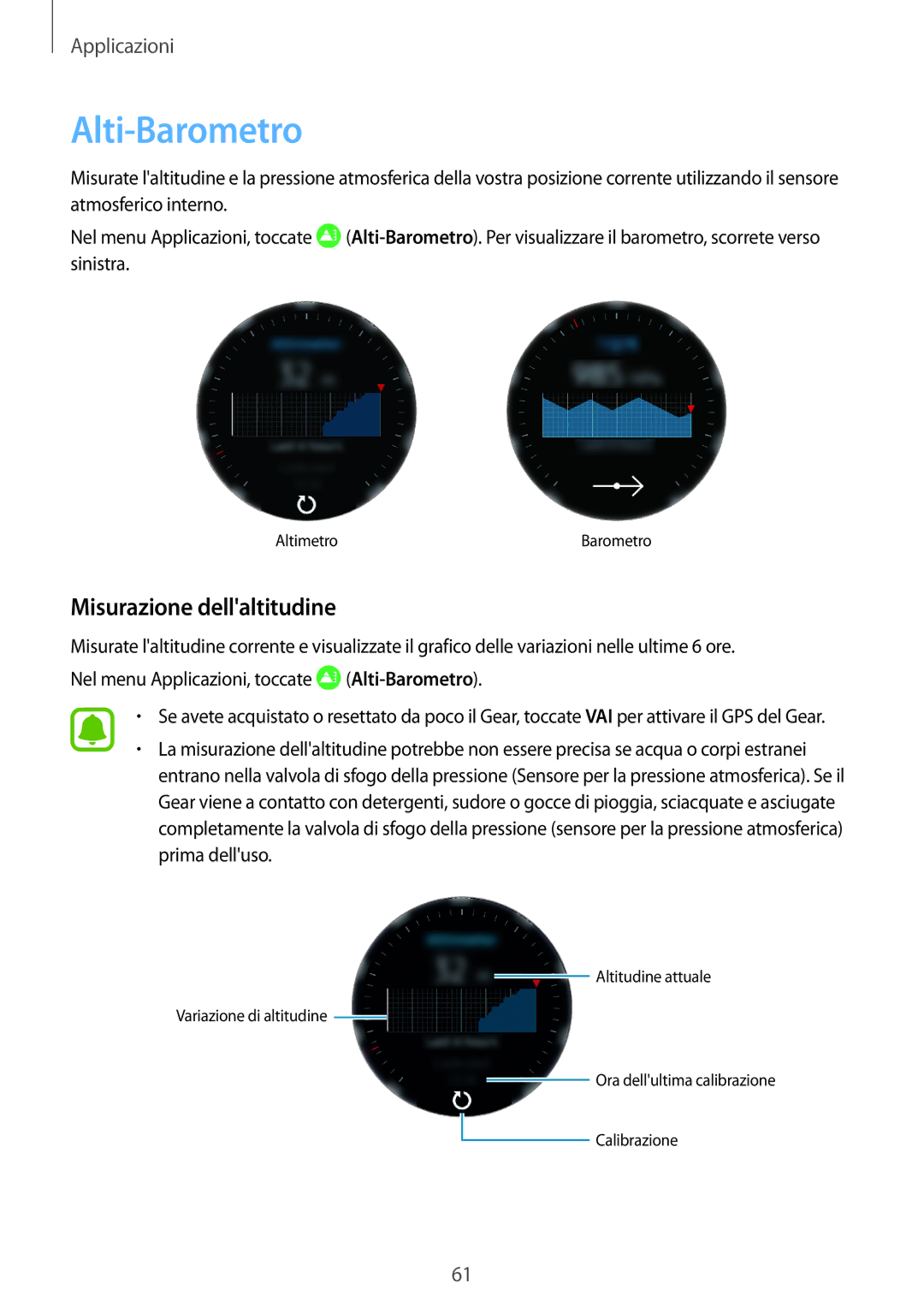 Samsung SM-R760NDAAITV, SM-R770NZSAITV manual Alti-Barometro, Misurazione dellaltitudine 