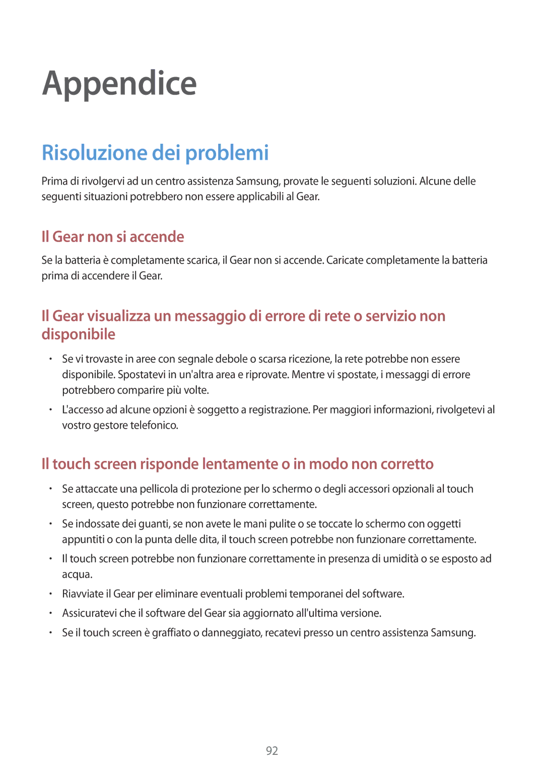 Samsung SM-R770NZSAITV, SM-R760NDAAITV manual Appendice, Risoluzione dei problemi 