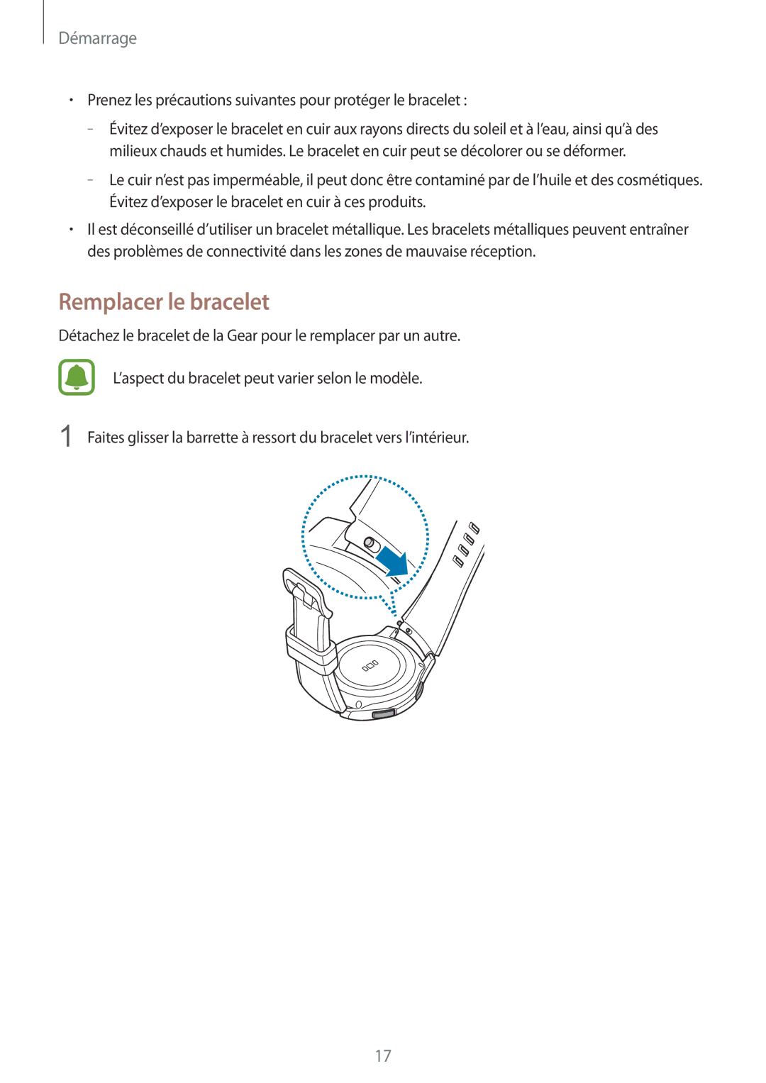 Samsung SM-R760NDAAXEF, SM-R770NZSAXEF Remplacer le bracelet, Prenez les précautions suivantes pour protéger le bracelet 