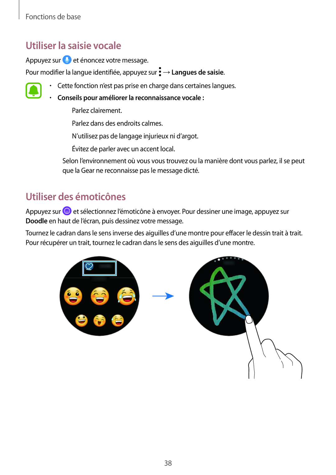 Samsung SM-R770NZSAXEF, SM-R760NDAAXEF manual Utiliser la saisie vocale, Utiliser des émoticônes 