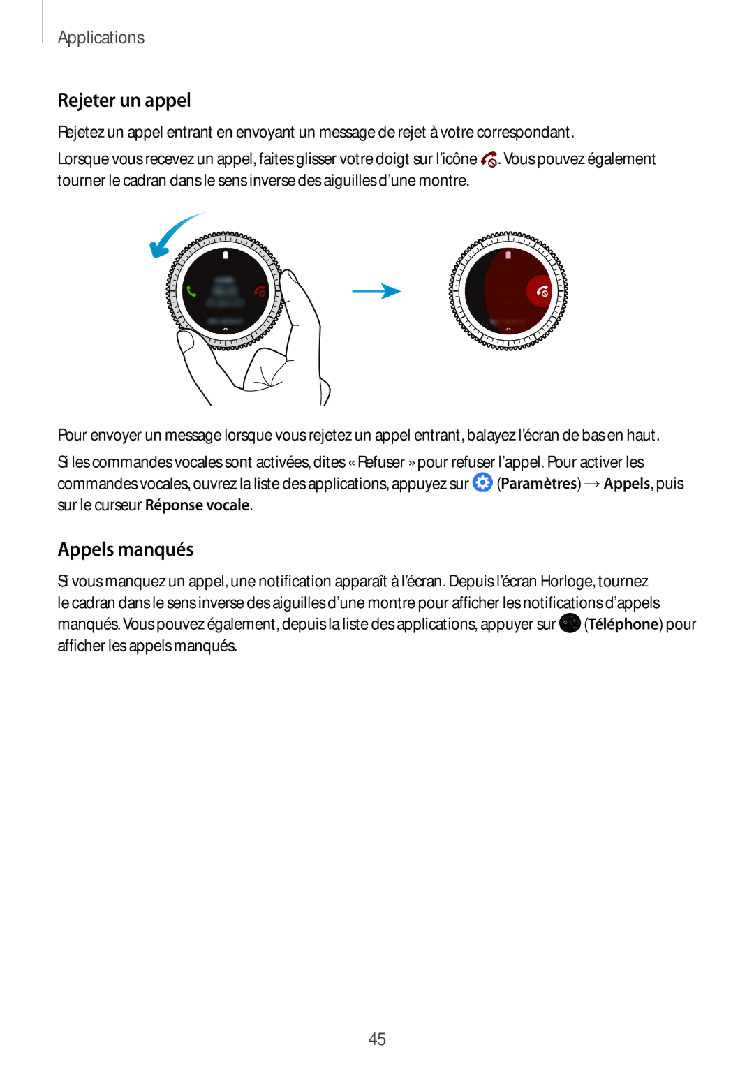 Samsung SM-R760NDAAXEF, SM-R770NZSAXEF manual Rejeter un appel, Appels manqués 