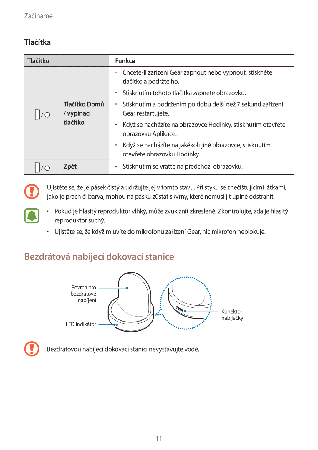 Samsung SM-R760NDAAXEZ, SM-R770NZSAXEZ manual Bezdrátová nabíjecí dokovací stanice, Tlačítka 